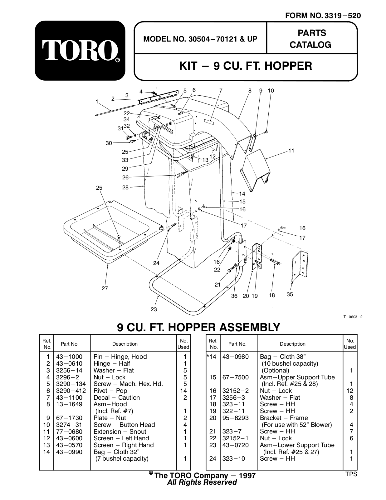 Toro 30504 Parts Catalogue