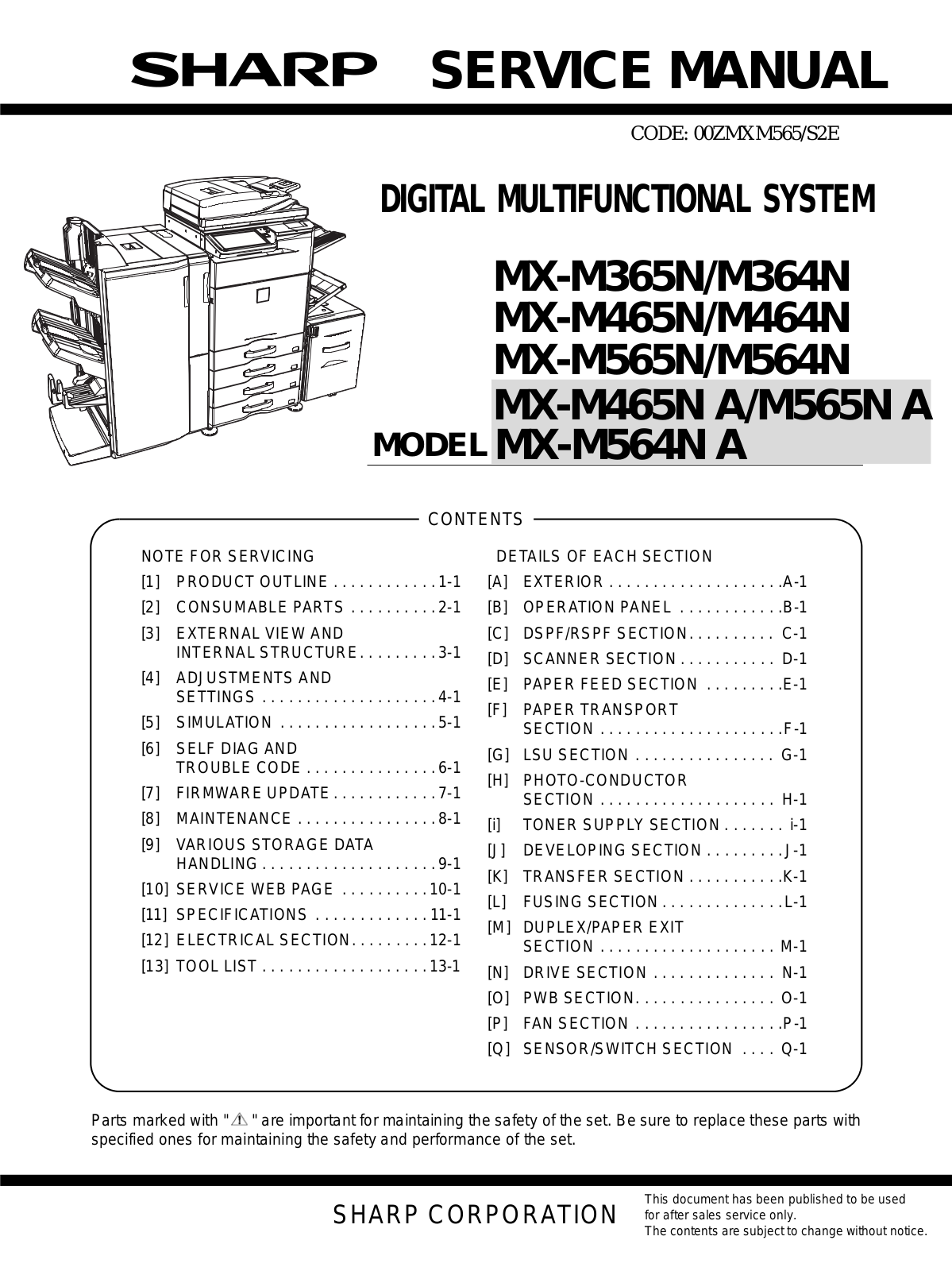 Sharp MX-M365N, M465N, M565N, M364N, M464N Service Manual