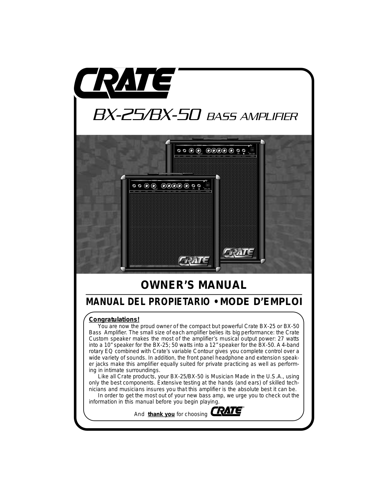 Crate BX-25, BX-50 Owners Manual