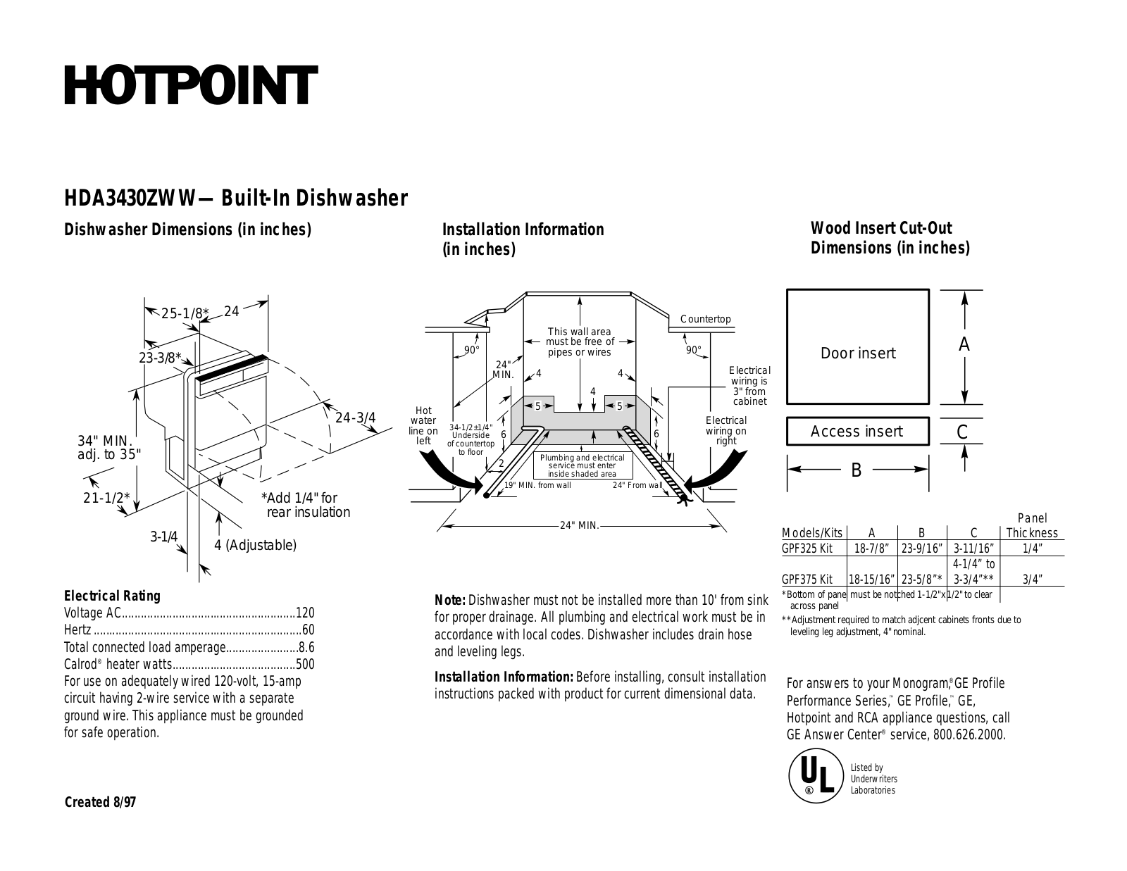 Hotpoint HDA3430ZWW User Manual