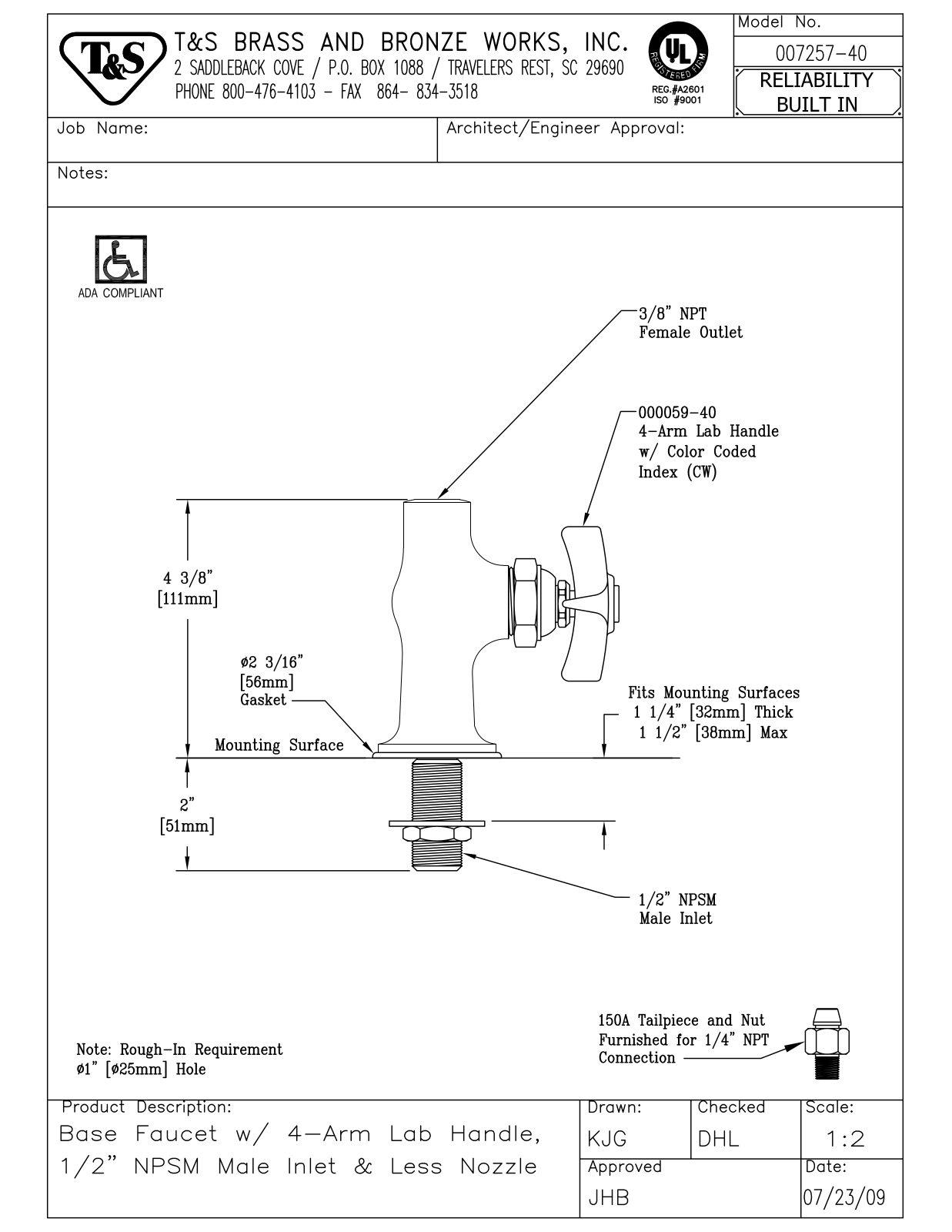 T&S Brass 007257-40 User Manual