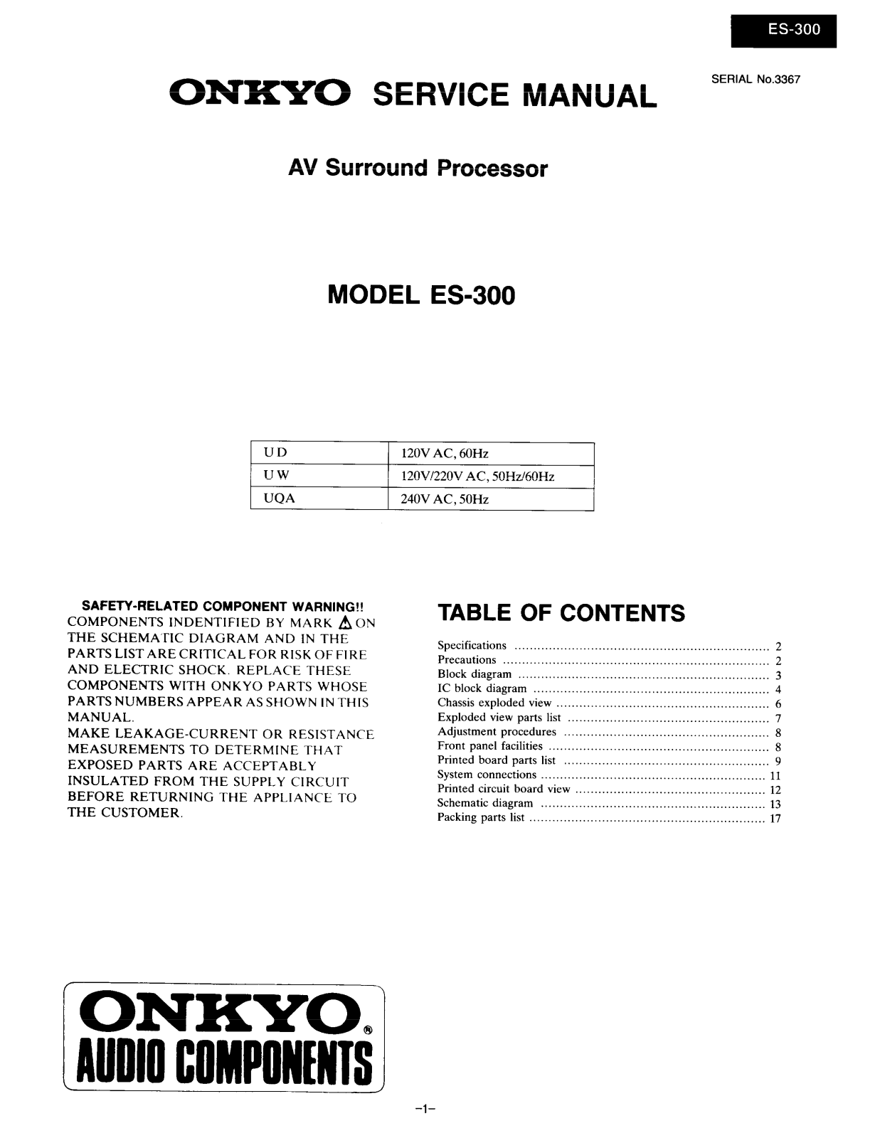 Onkyo ES-300 Service manual