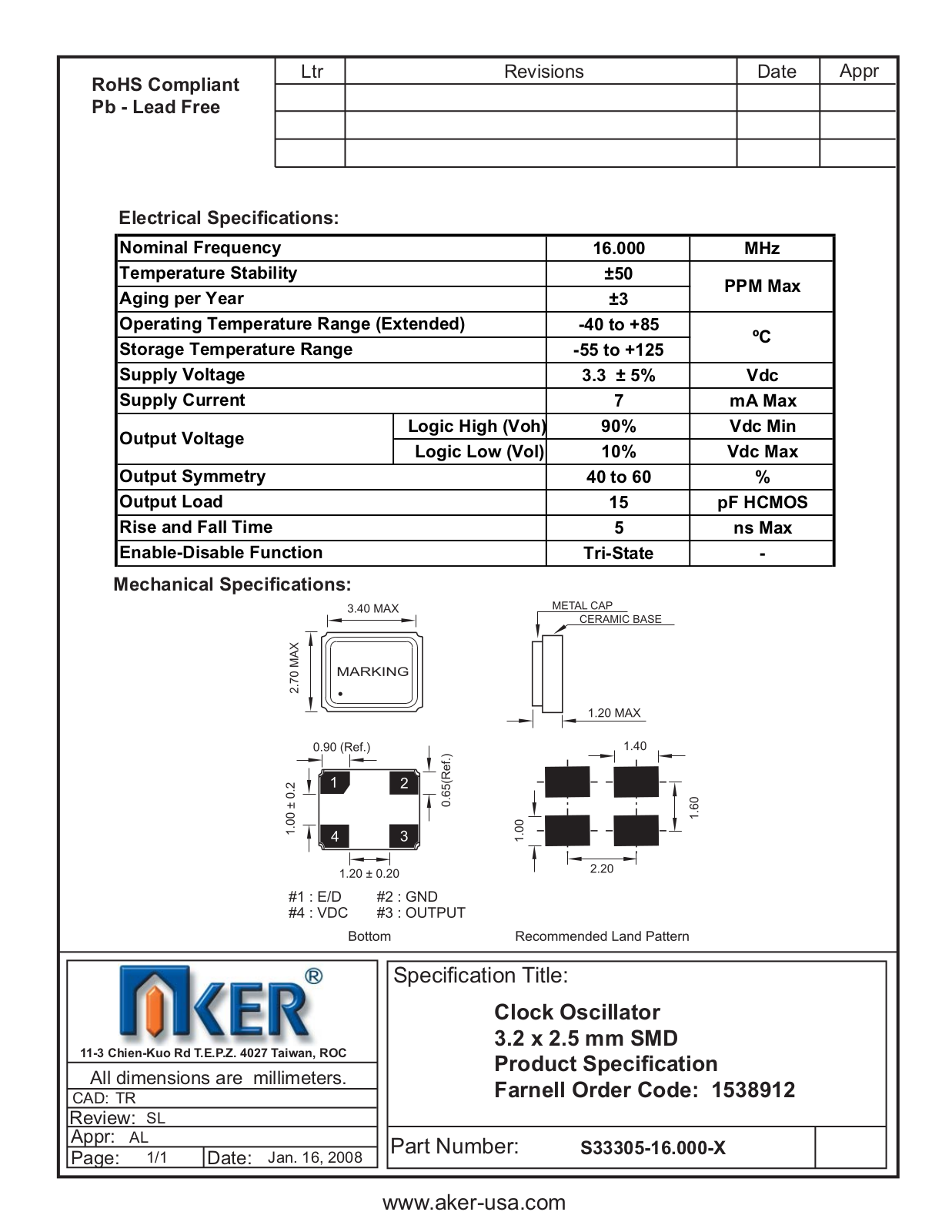 Datasheet S33305-16.000-X Datasheet (AKER) - ManualMachine.com