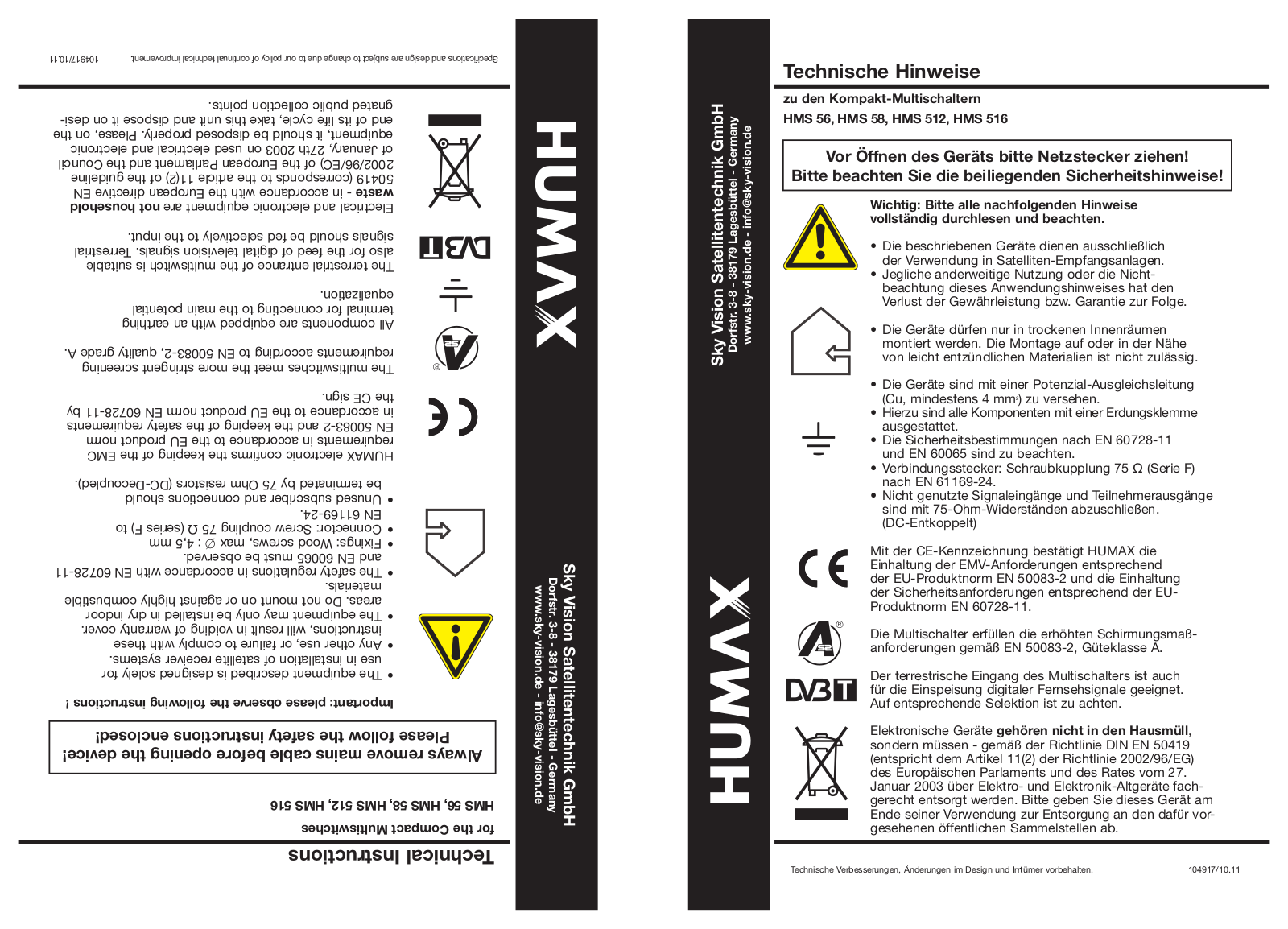 Humax HMS 56, HMS 58, HMS 512, HMS 516 User guide