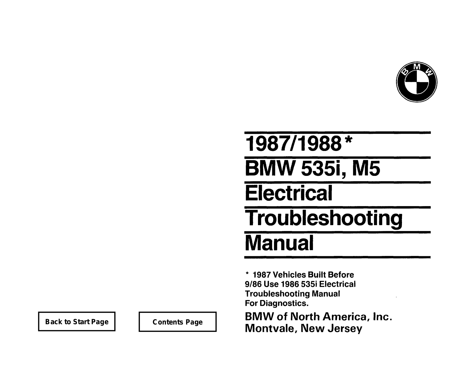 BMW M5 1987 User Manual