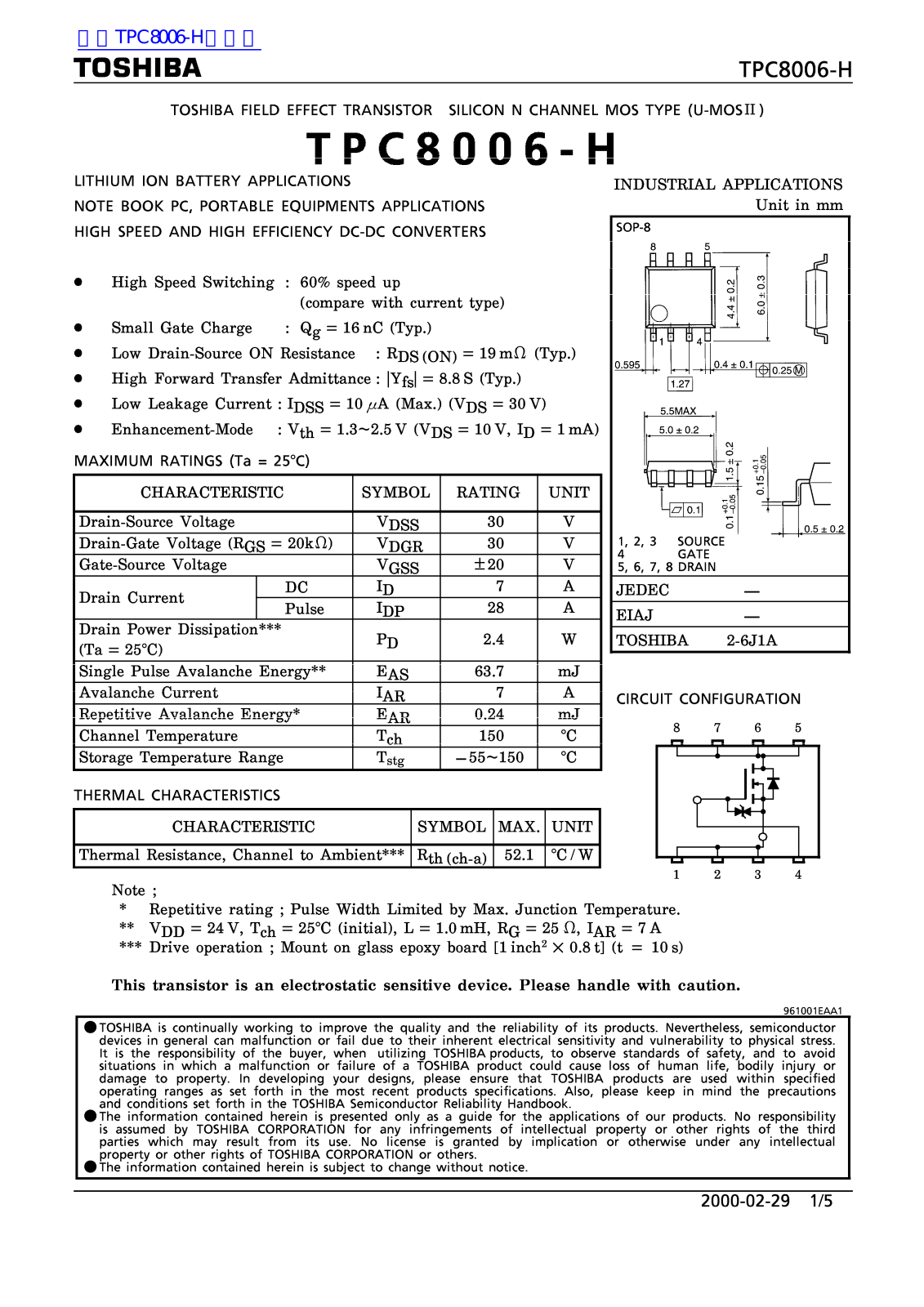 TOSHIBA TPC8006-H Technical data