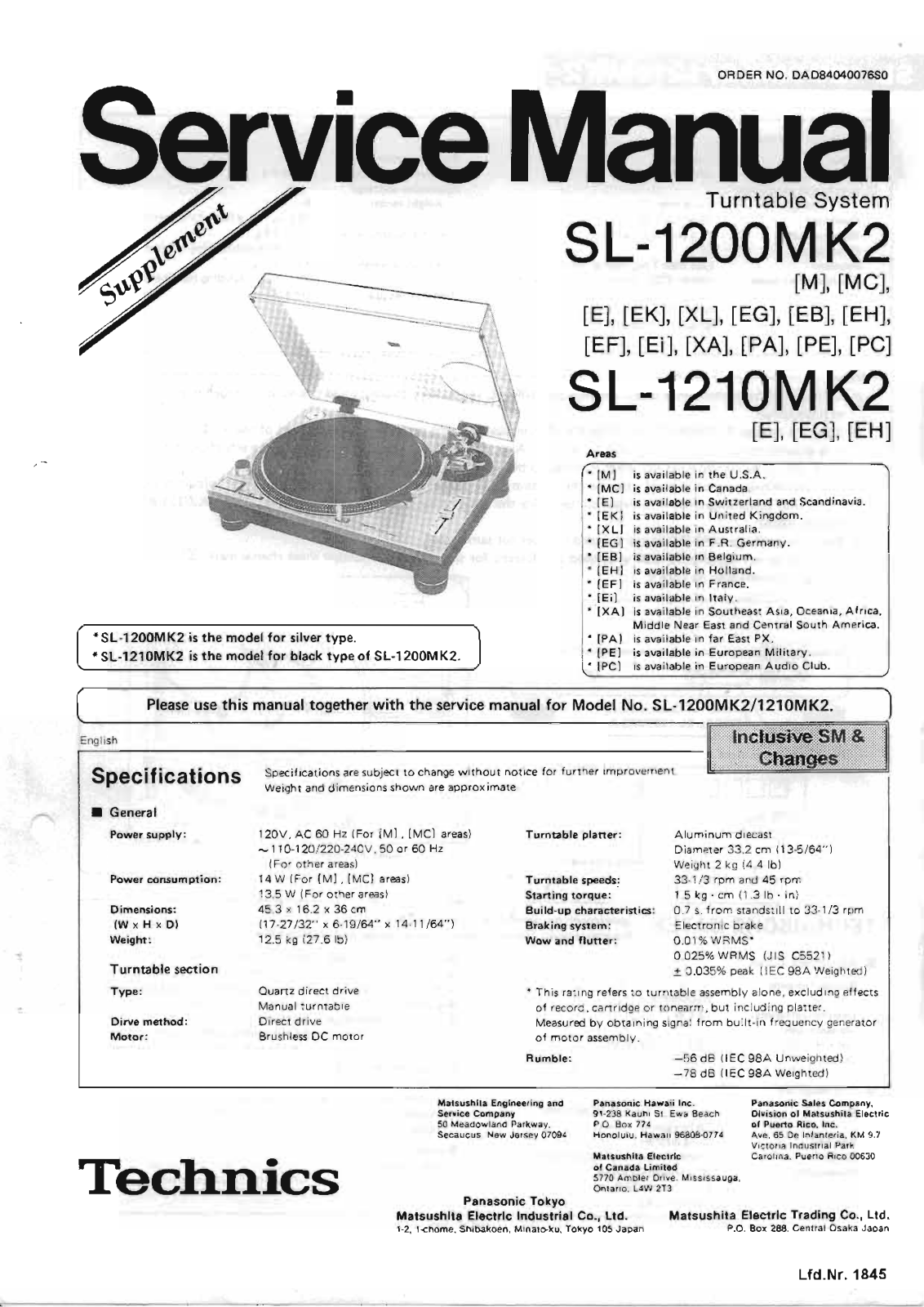 Technics SL-1210-Mk2 Service Manual