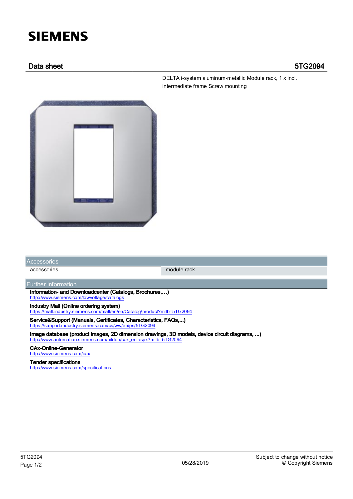 Siemens 5TG2094 Datenblatt