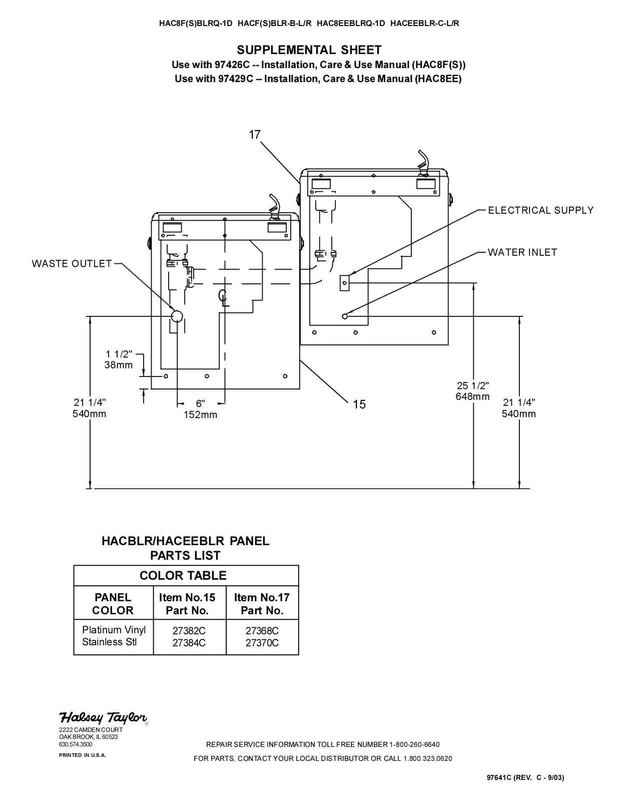 Halsey Taylor HAC8EEBLRQ-1D User Manual