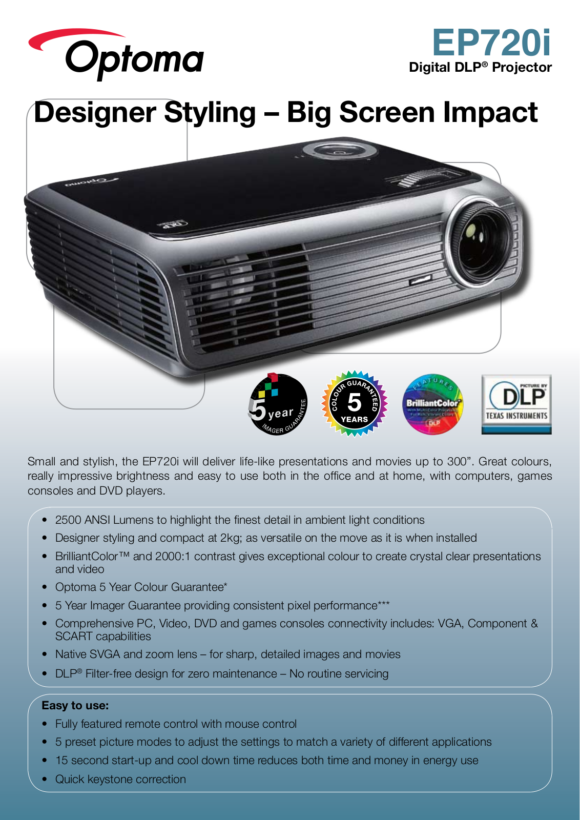 Optoma EP720i Product Sheet