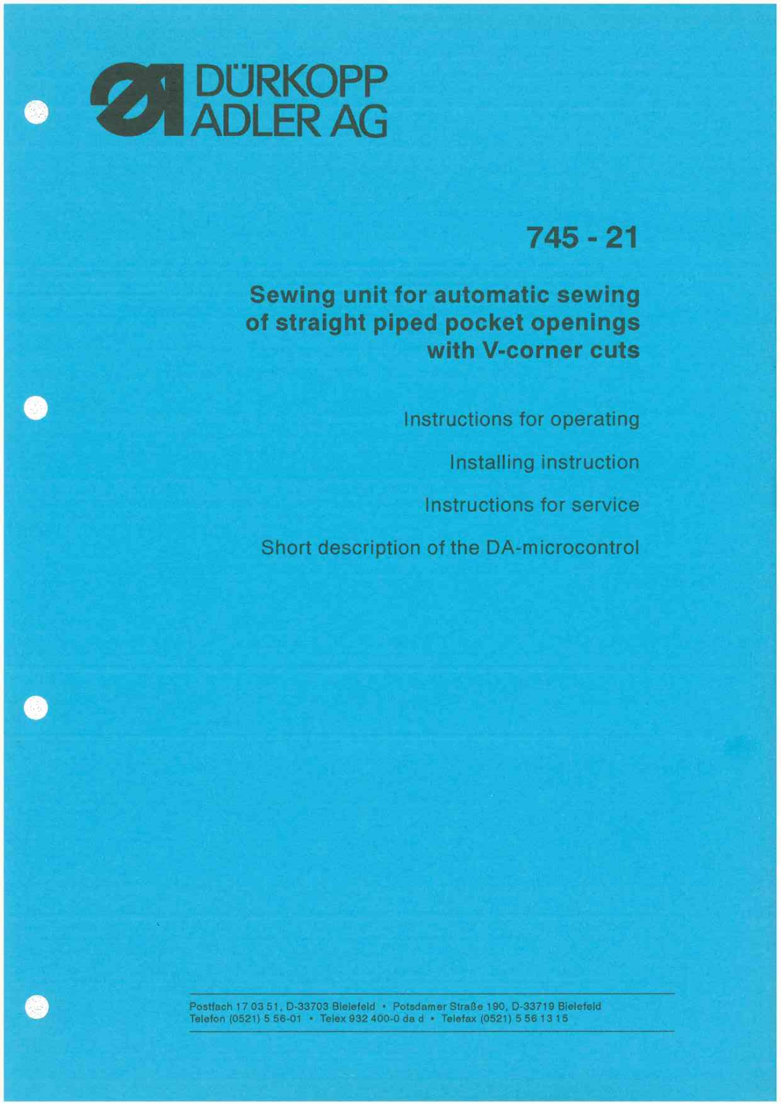 Durkopp 745-21 User Manual