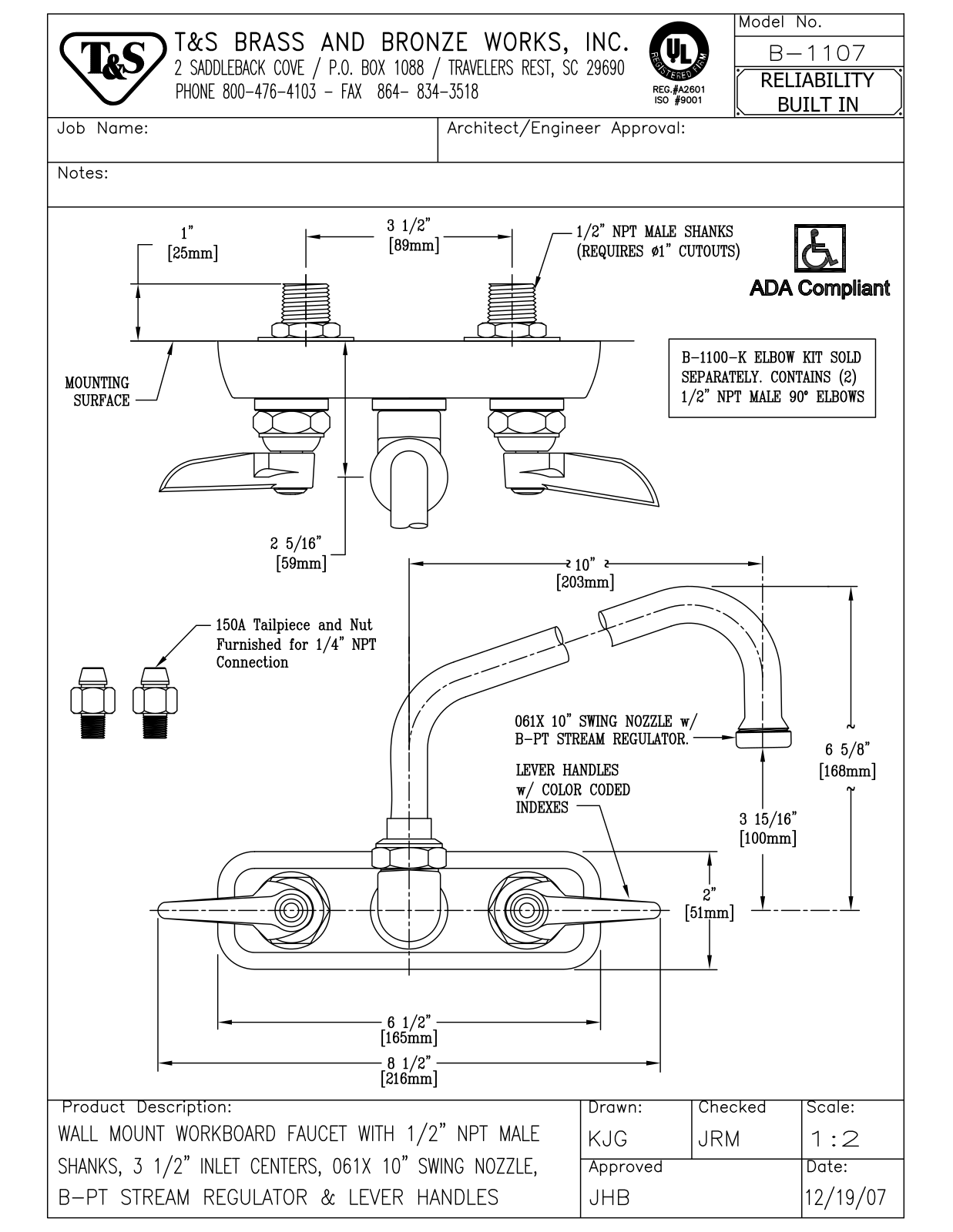 T&S Brass B-1107 User Manual