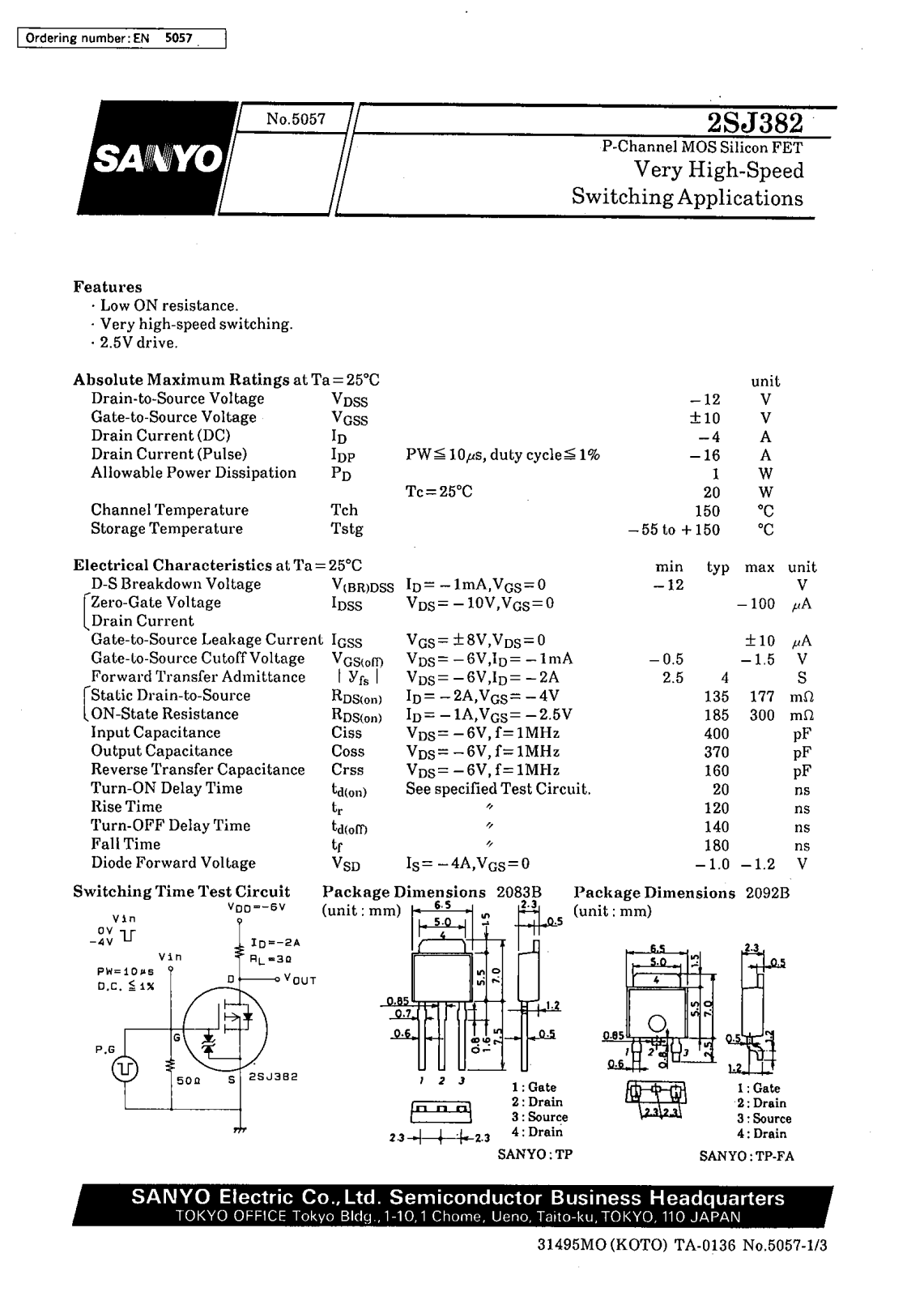 SANYO 2SJ382 Datasheet