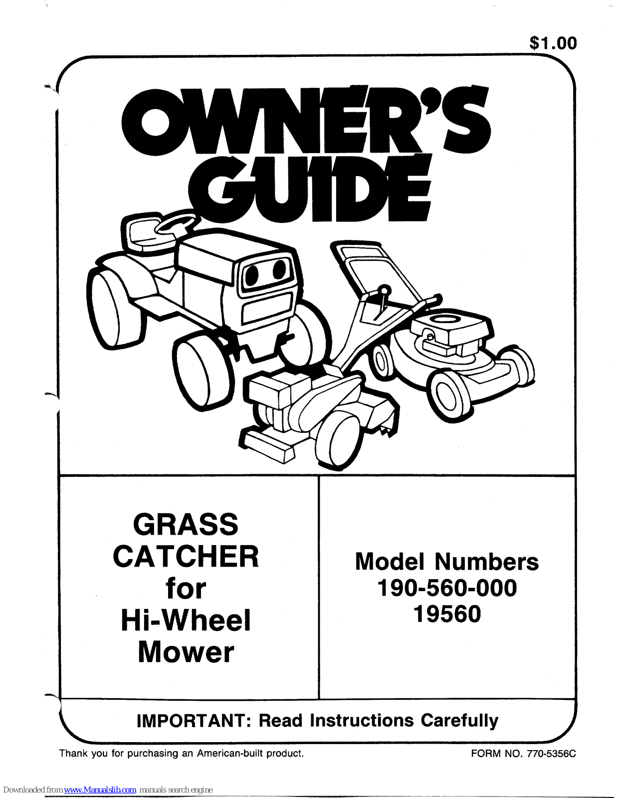 MTD 190-560-000, 19560, 560 Owner's Manual