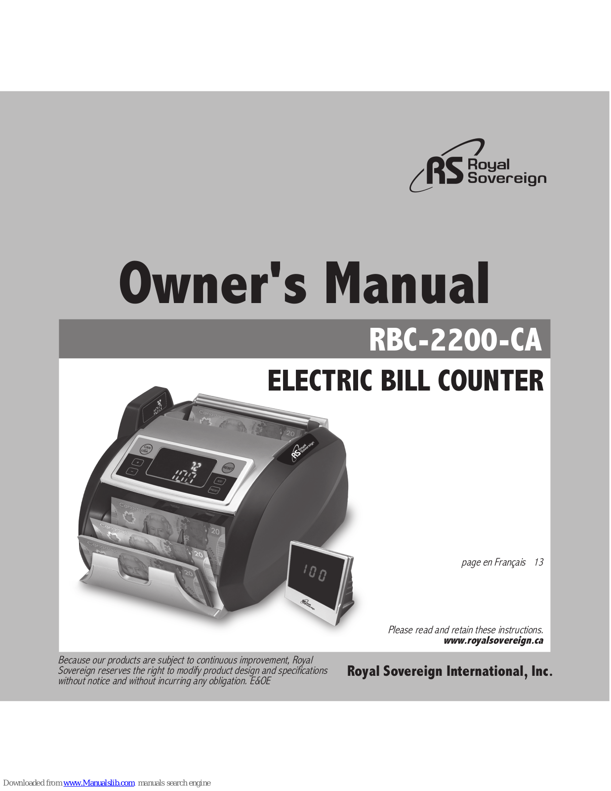 Royal Sovereign RBC-2200-CA Owner's Manual