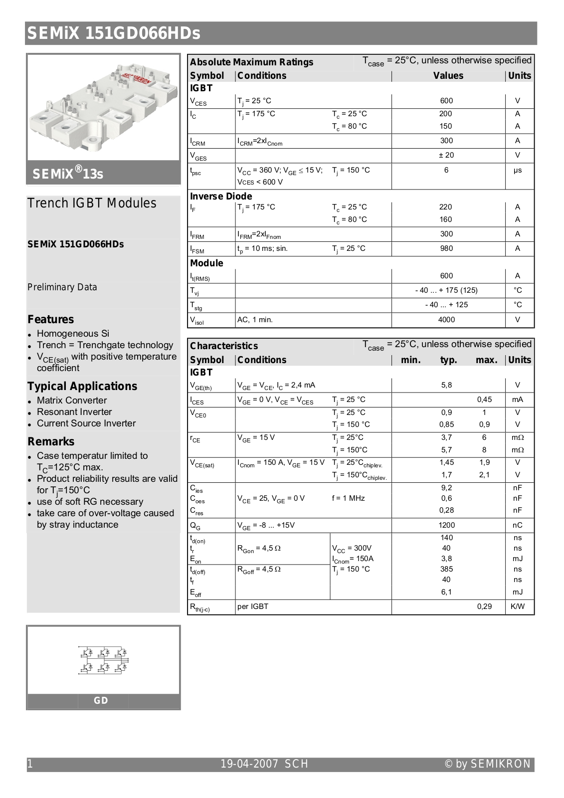 Semikron SEMIX151GD066HDS Data Sheet