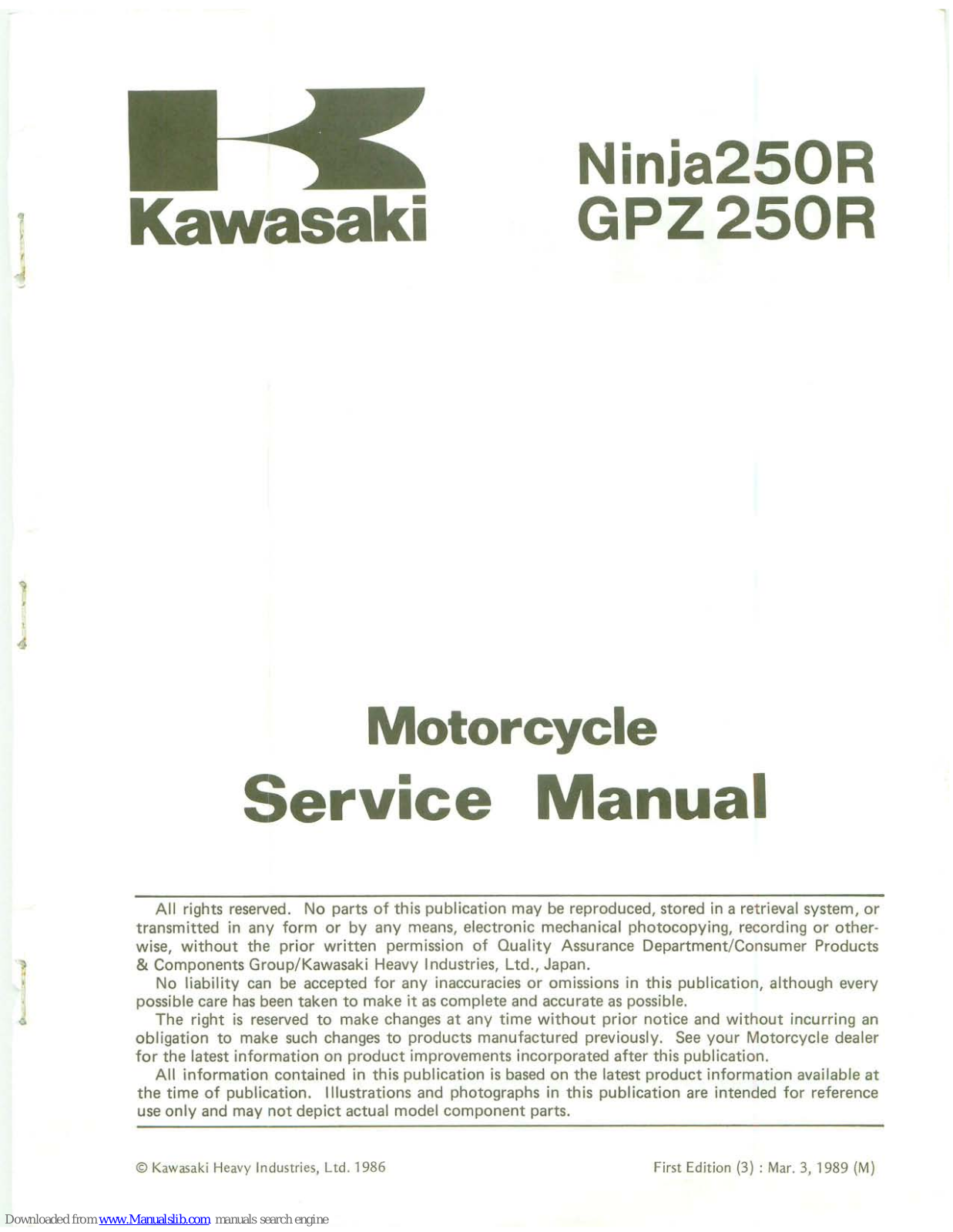 Kawasaki 1986 Ninja 250R, 1986 GPZ 250R Service Manual