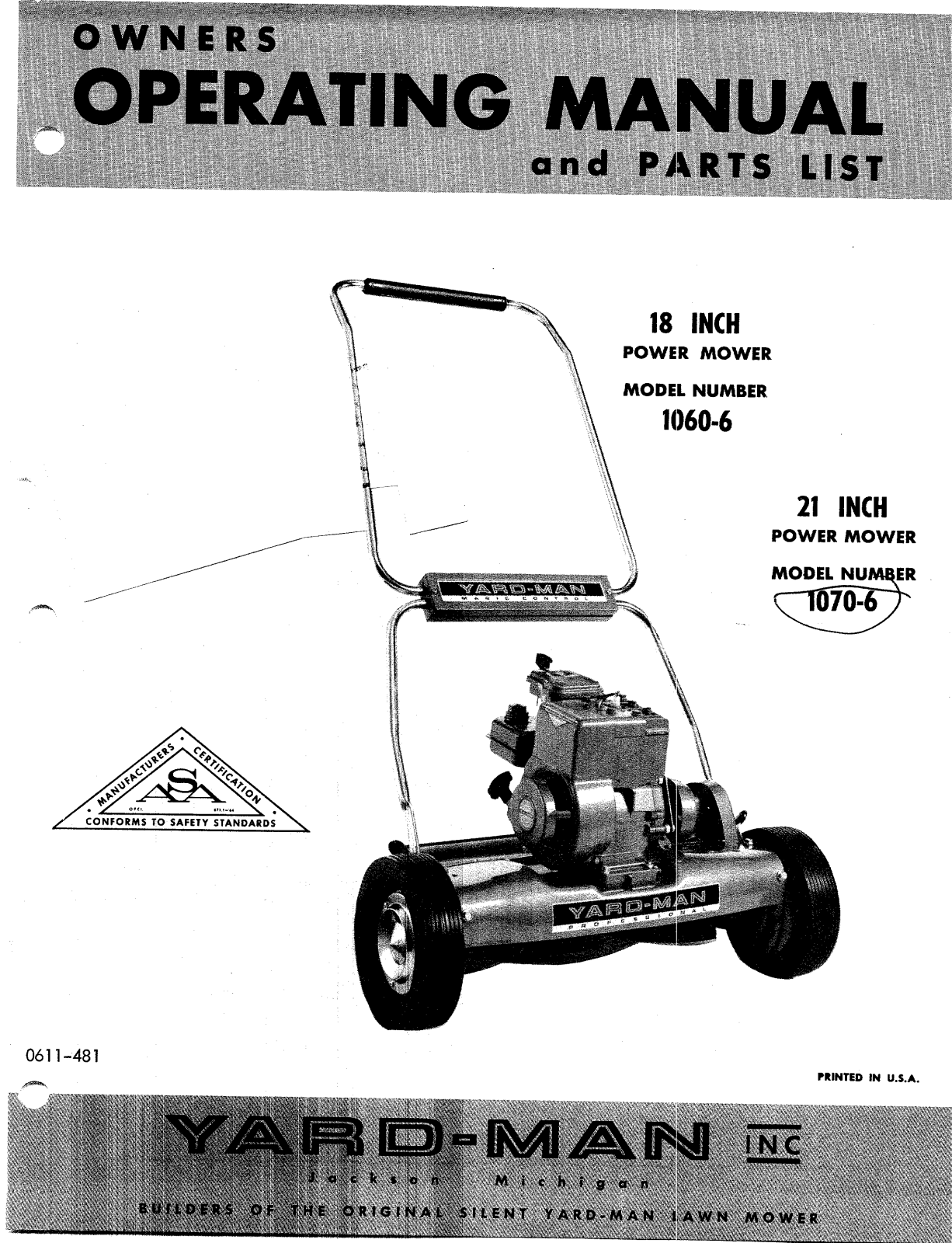 Yard-Man 1070-6, 1060-6 User Manual