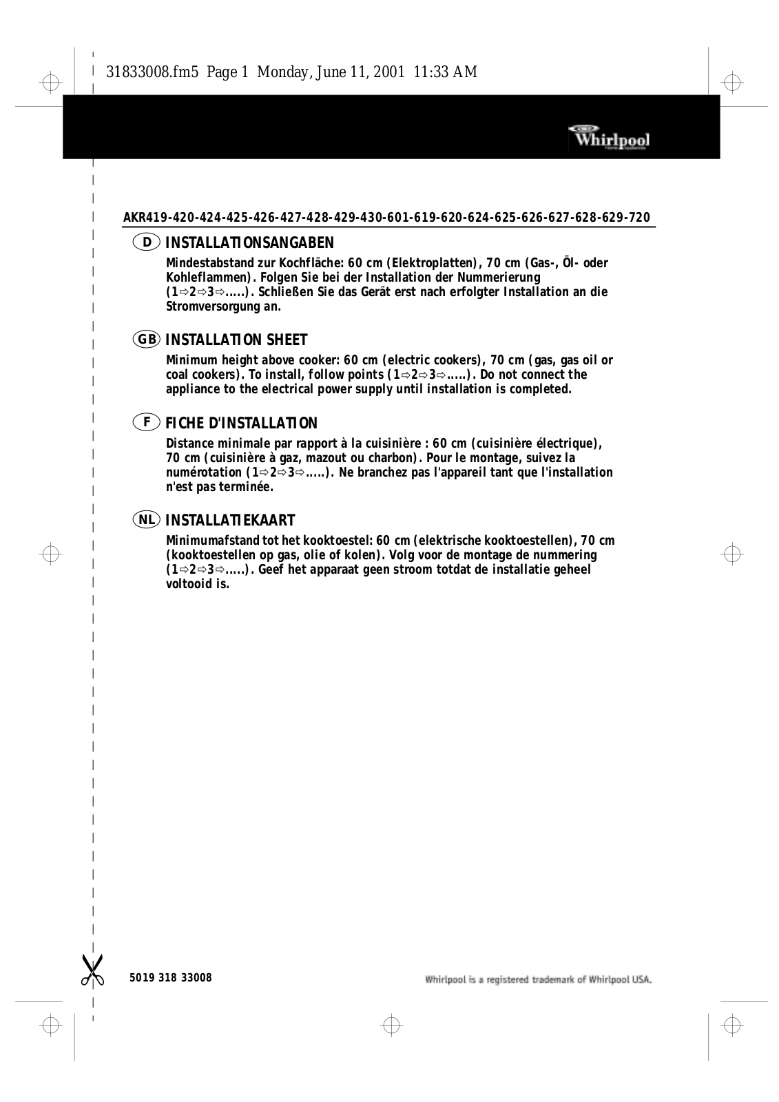 Whirlpool AKR 420 IX INSTRUCTION FOR USE