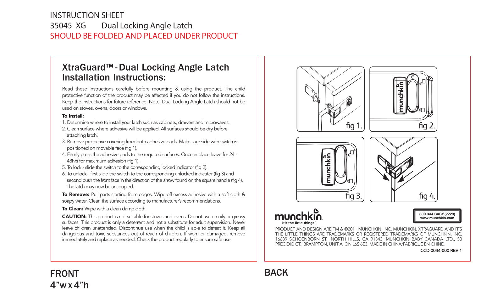 Munchkin XTRAGUARD Dual Locking Angle Latch Owner's Manual