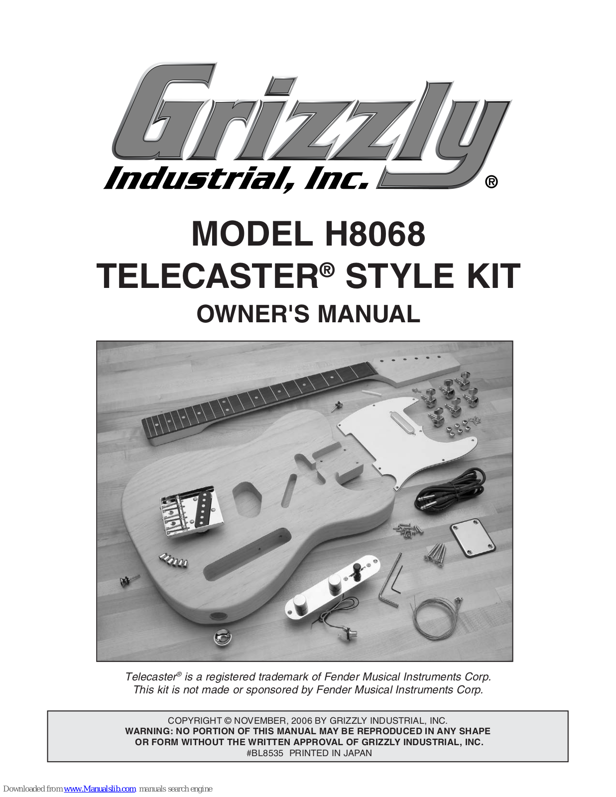 Grizzly H8068 TELECASTER Owner's Manual