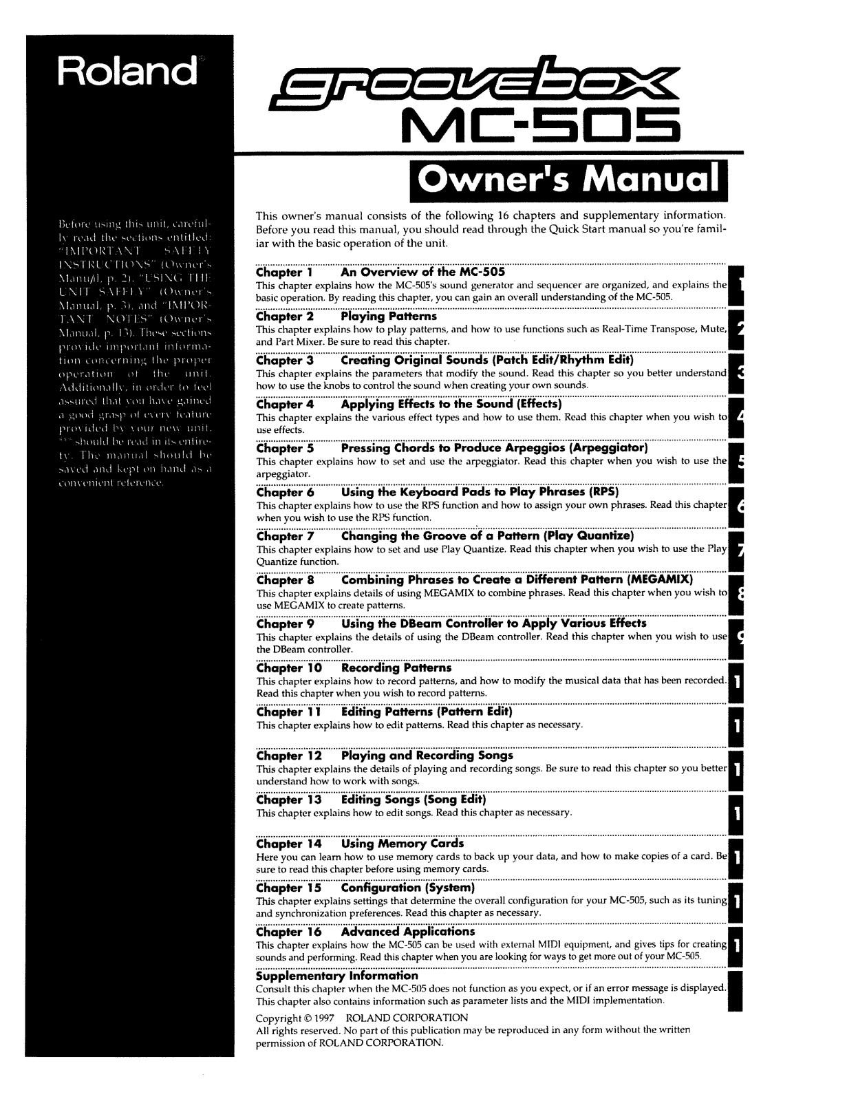 Roland Corporation MC-505 Owner's Manual