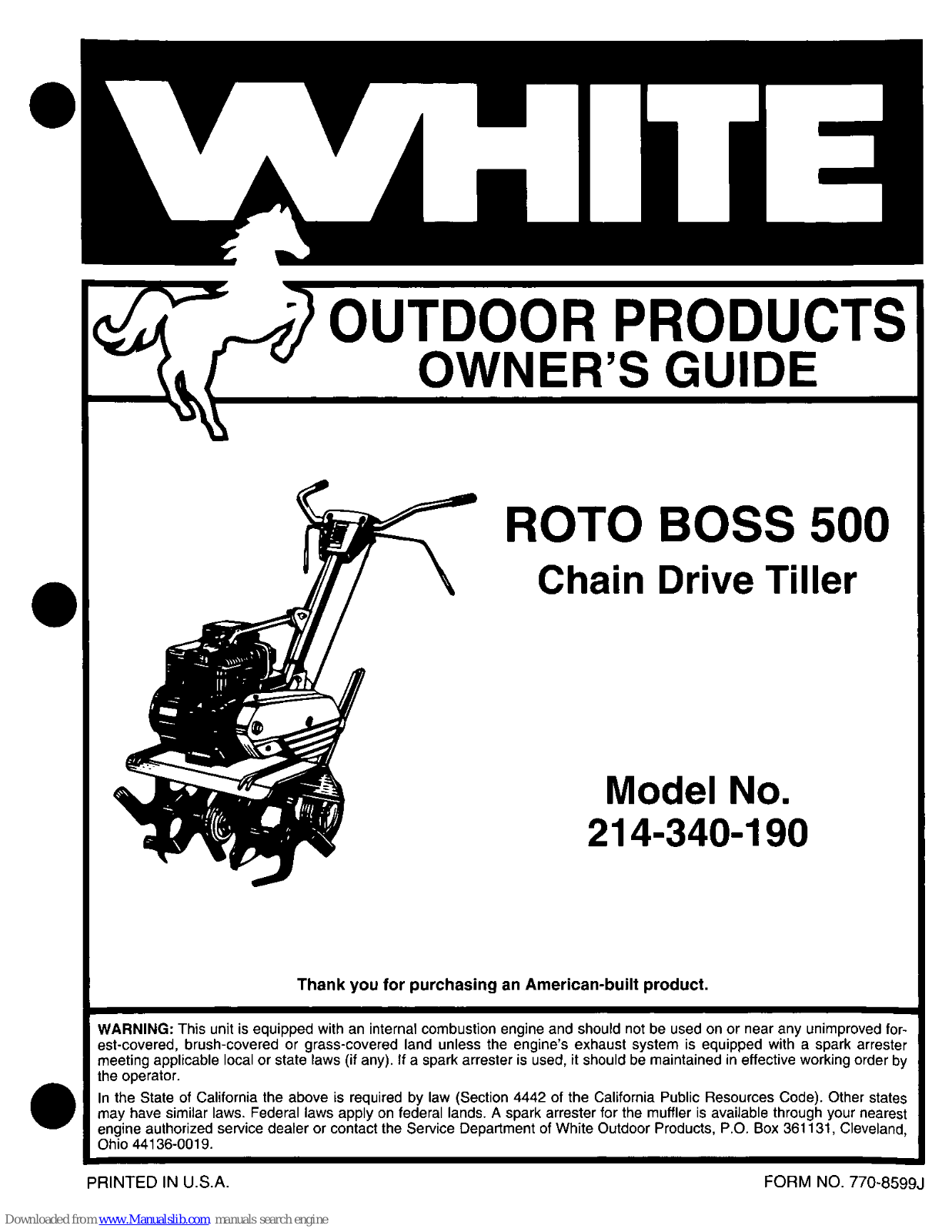 White Outdoor ROTO BOSS 500 Owner's Manual