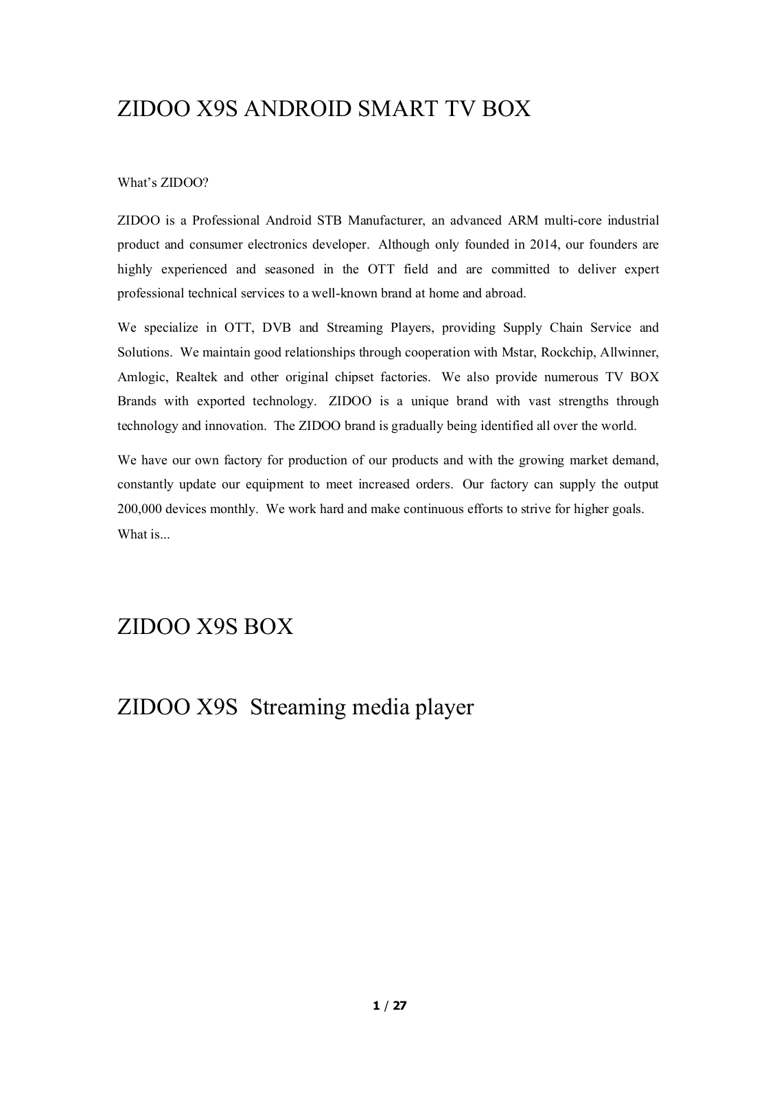 ZIDOO X9, X9S User Manual