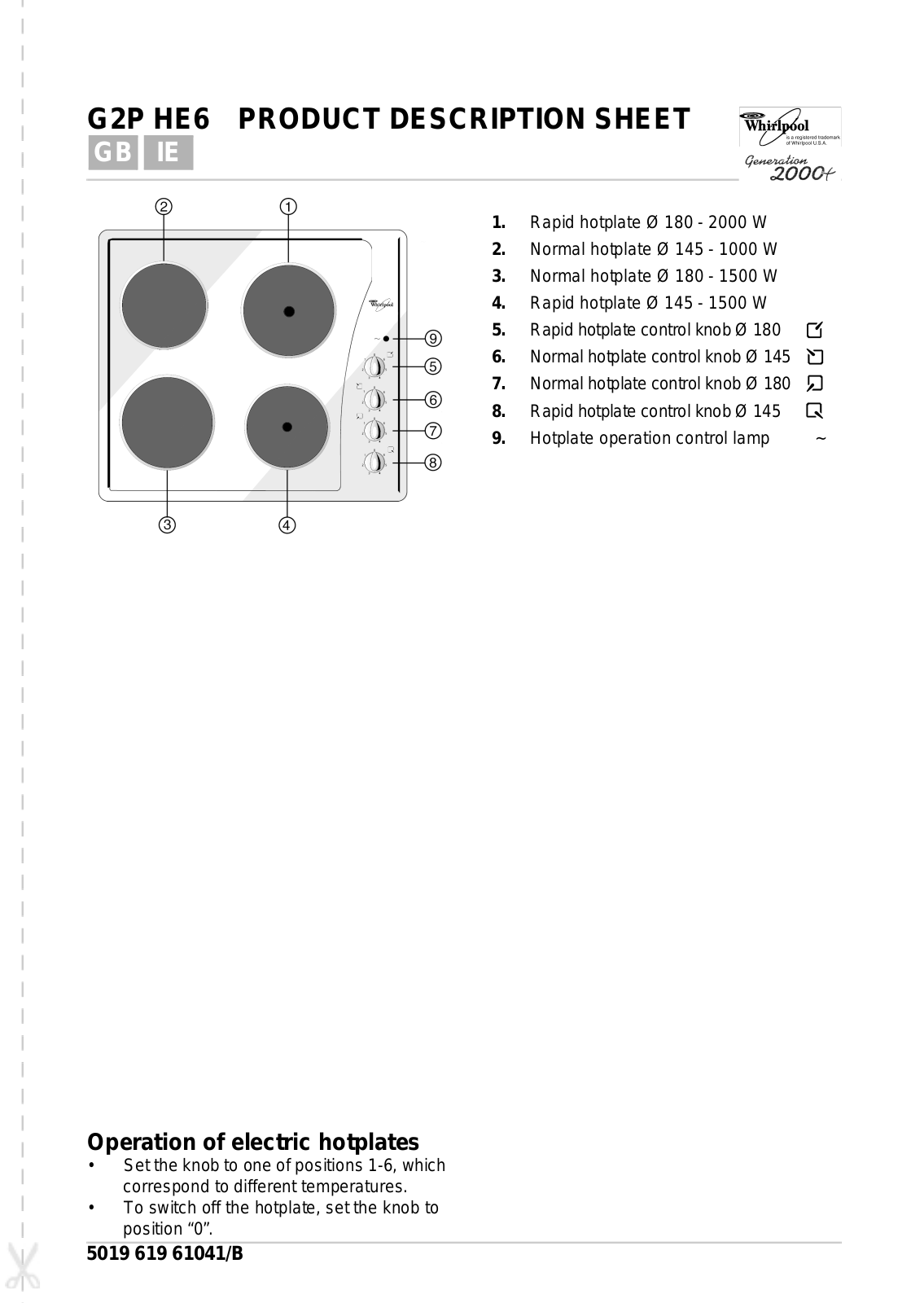 Whirlpool G2P HE6/WH, G2P HE6/SS, G2P HE6/BR, G2P HE61/SS, G2P HE61/WH PROGRAM CHART