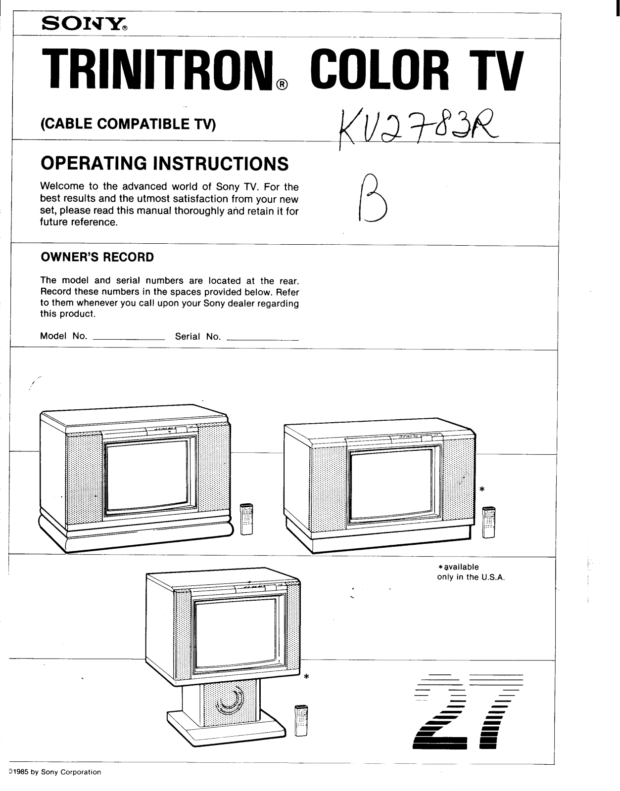 Sony KV-2783R Operating Manual