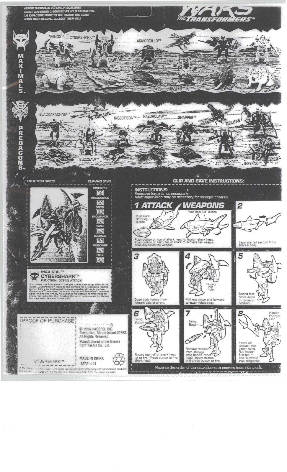 Hasbro TRANSFORMERS BEAST WARS CYBERSHARK MAXIMAL User Manual