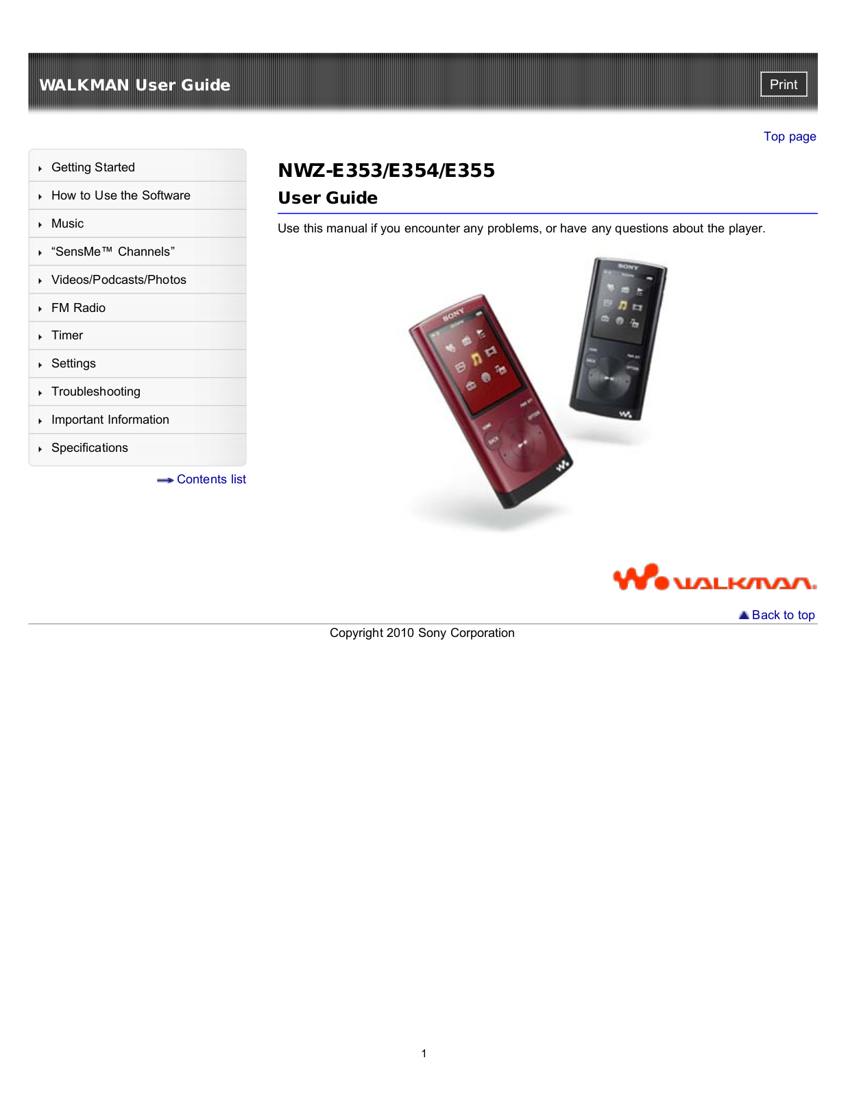 Sony NWZ-E354, NWZ-E353, NWZ-E355 User Manual