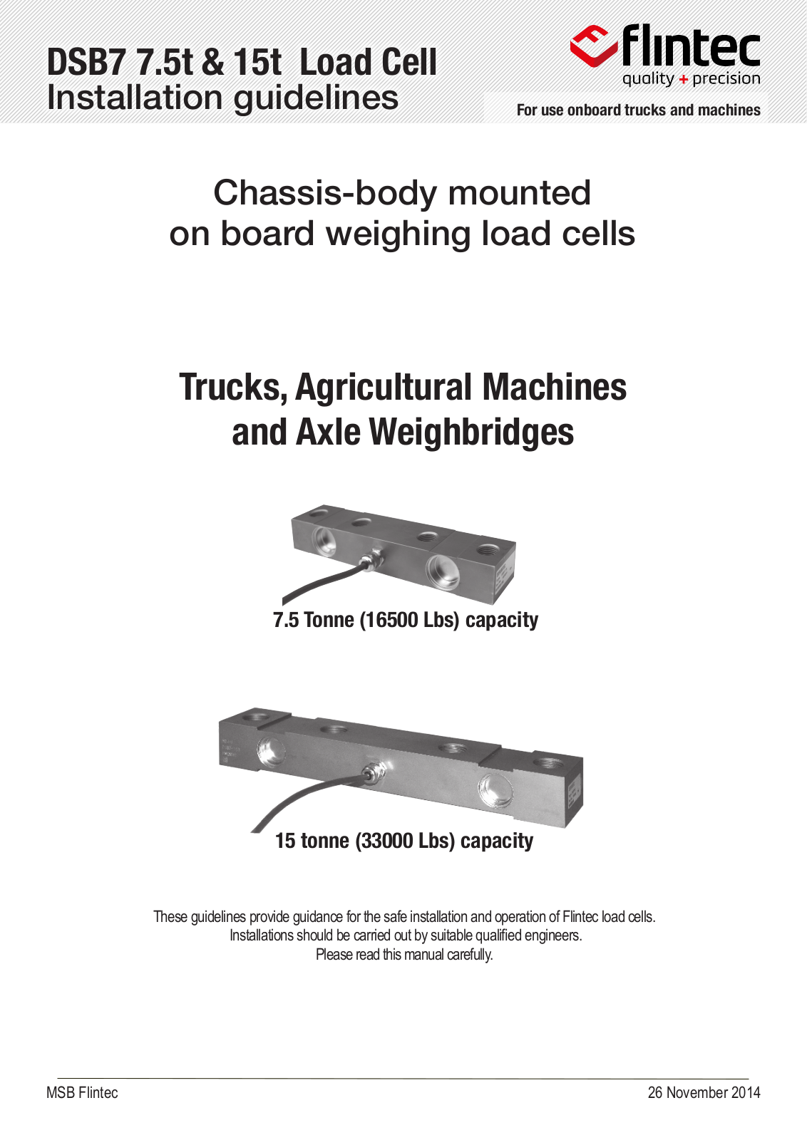 Flintec DSB7-7.5T, DSB7-15T Installation Manuallines