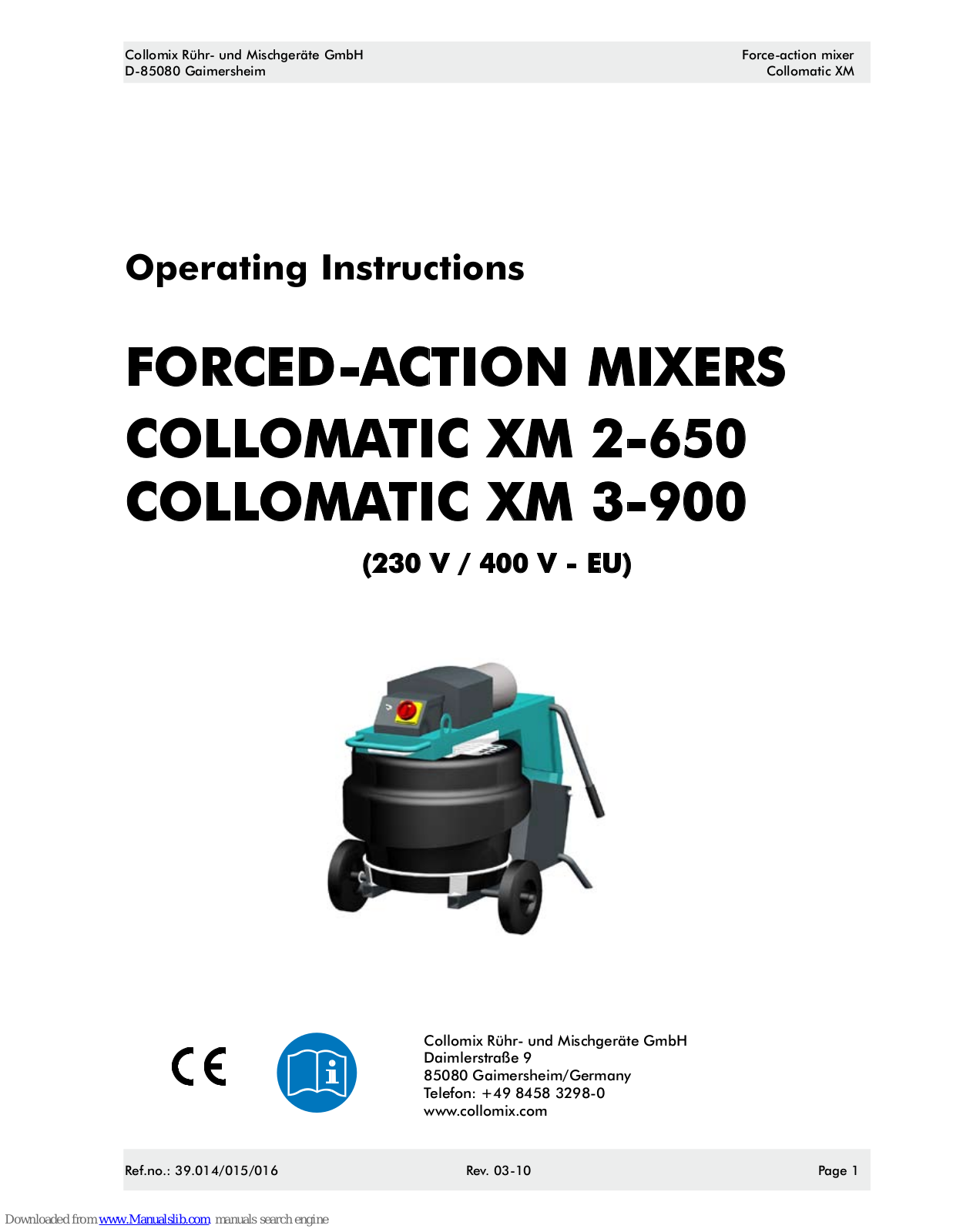 Collomix Collomatic XM 2-650, Collomatic XM3-900 Operating Instructions Manual