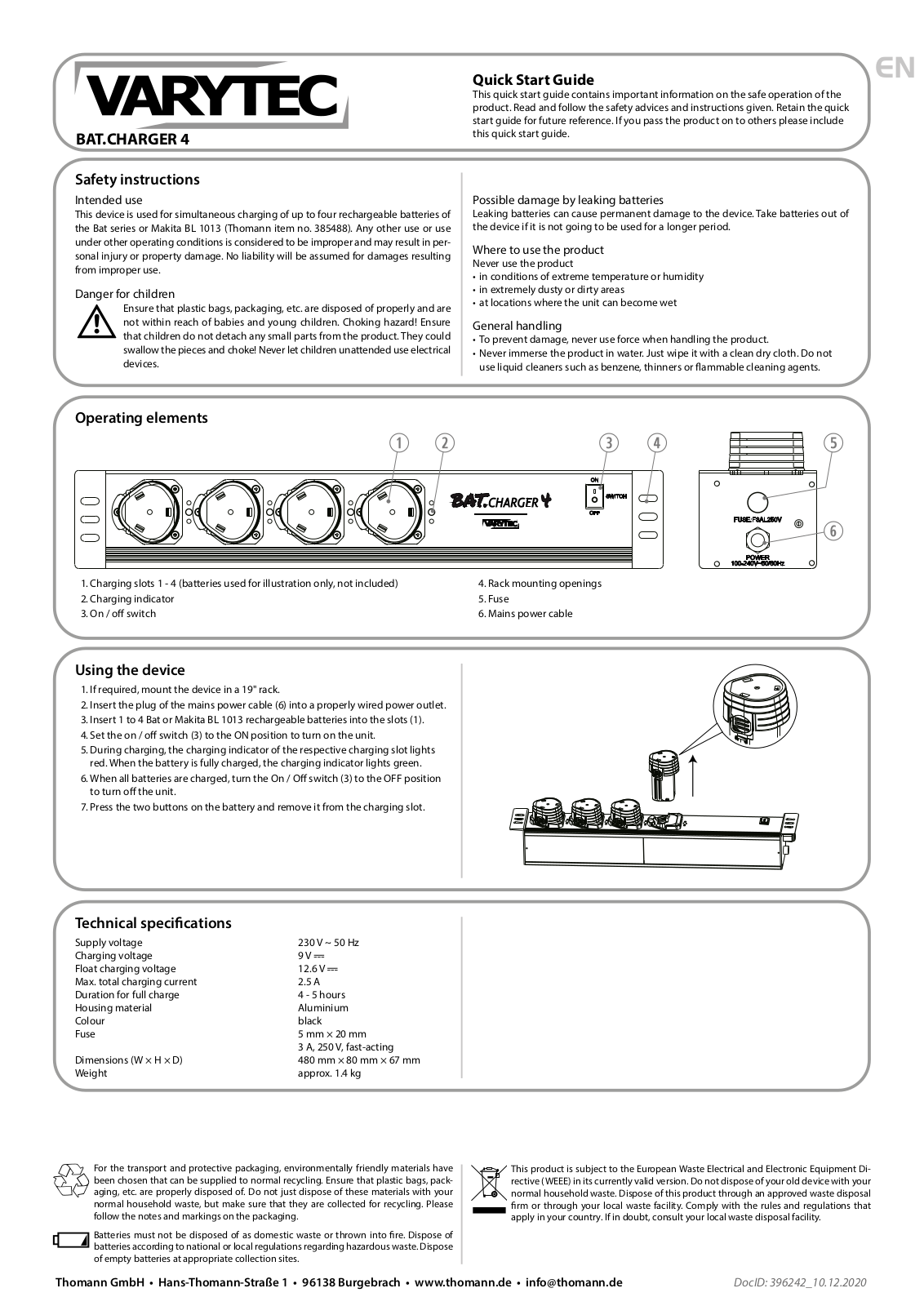 Thomann BAT.CHARGER 4 Quick Start Guide