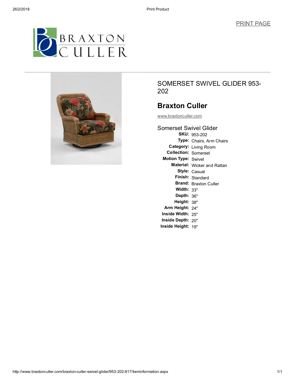 Braxton Culler BXCL1709 Specifications - ManualMachine.com