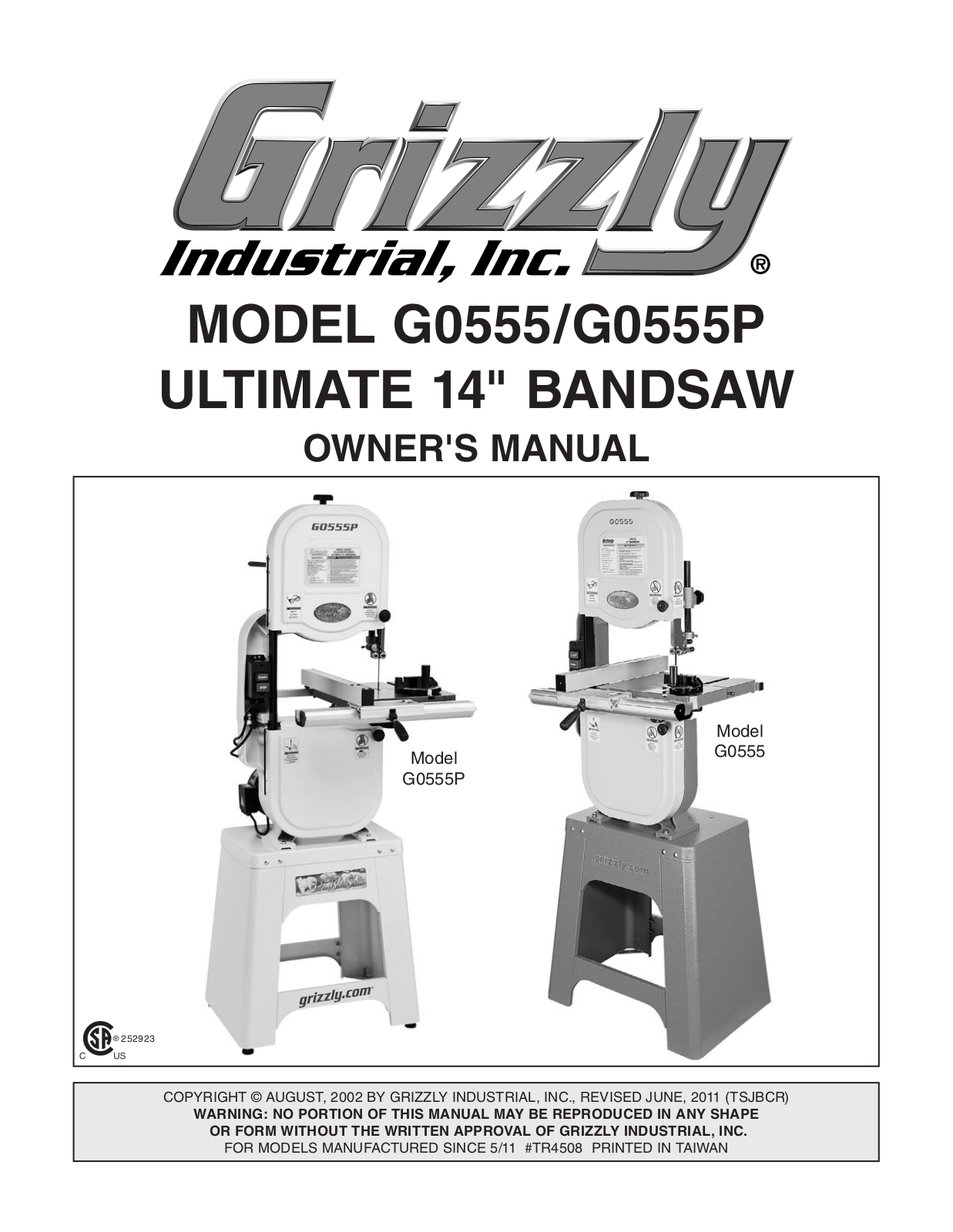 Grizzly G0555 User Manual