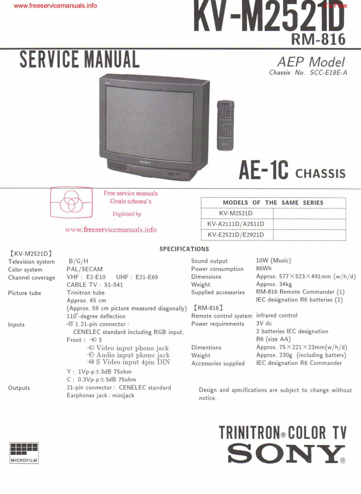 Sony kv m2521d schematic