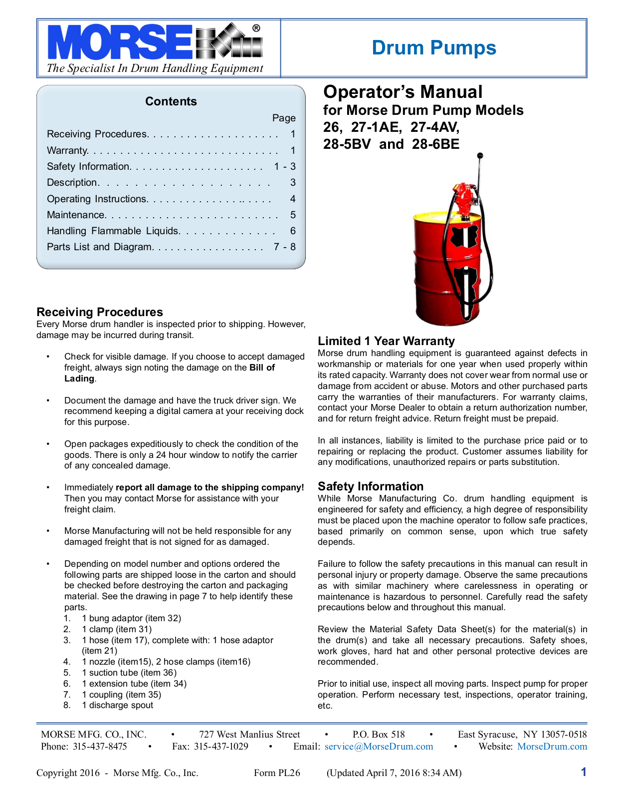 Morse 28-5BV User Manual