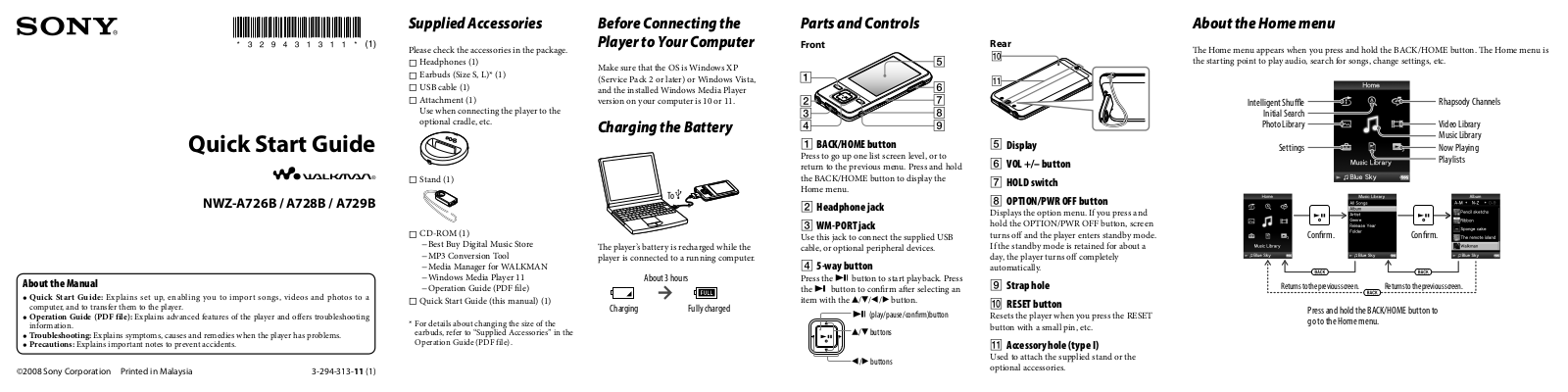 Sony NWZ-A729BLK User Manual