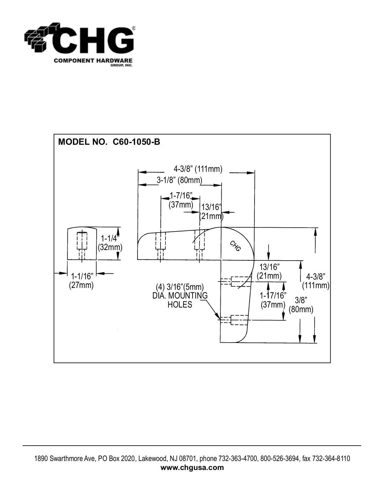 Component Hardware C60-1050-B User Manual