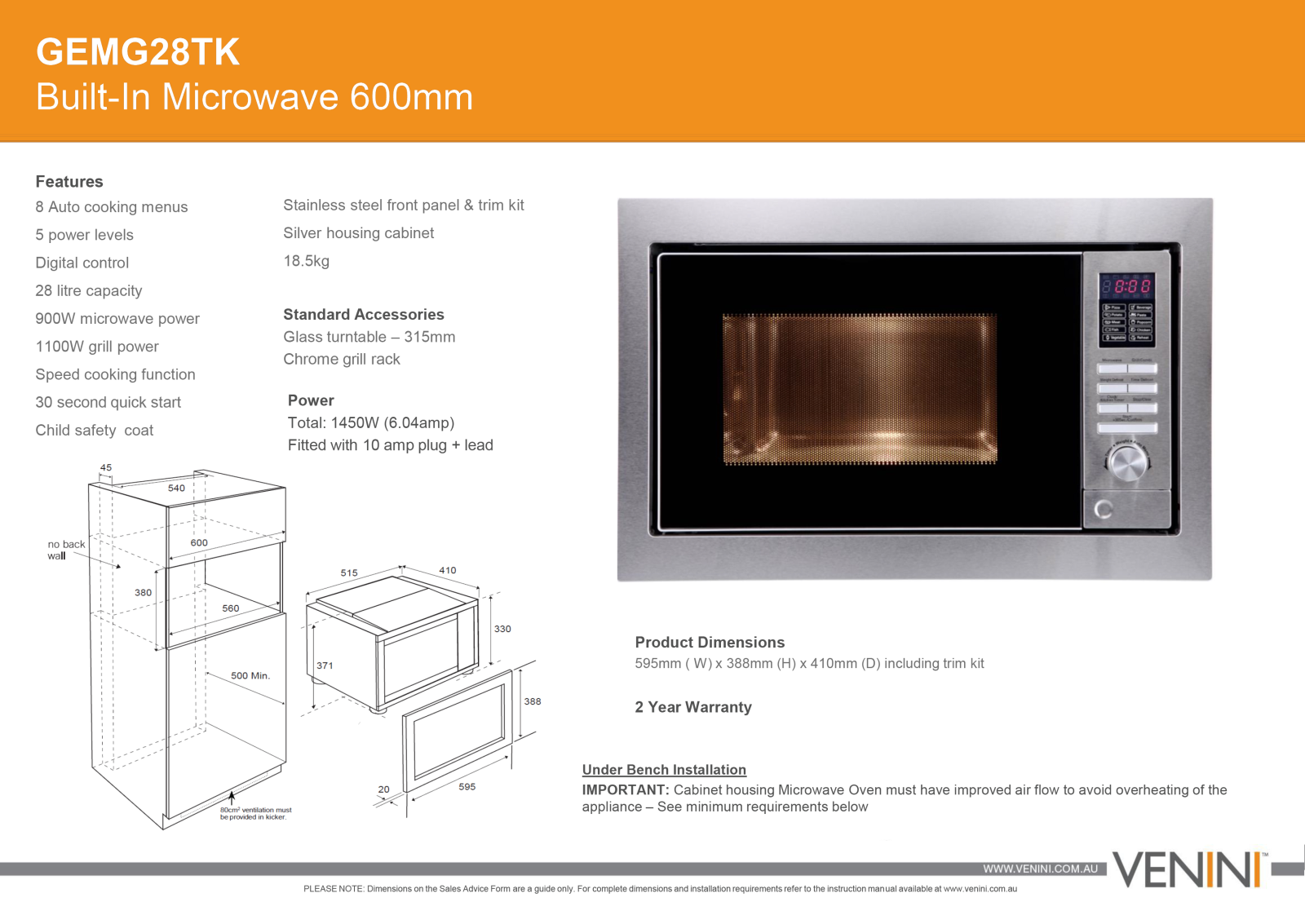 Baumatic GEMG28TK Specifications Sheet