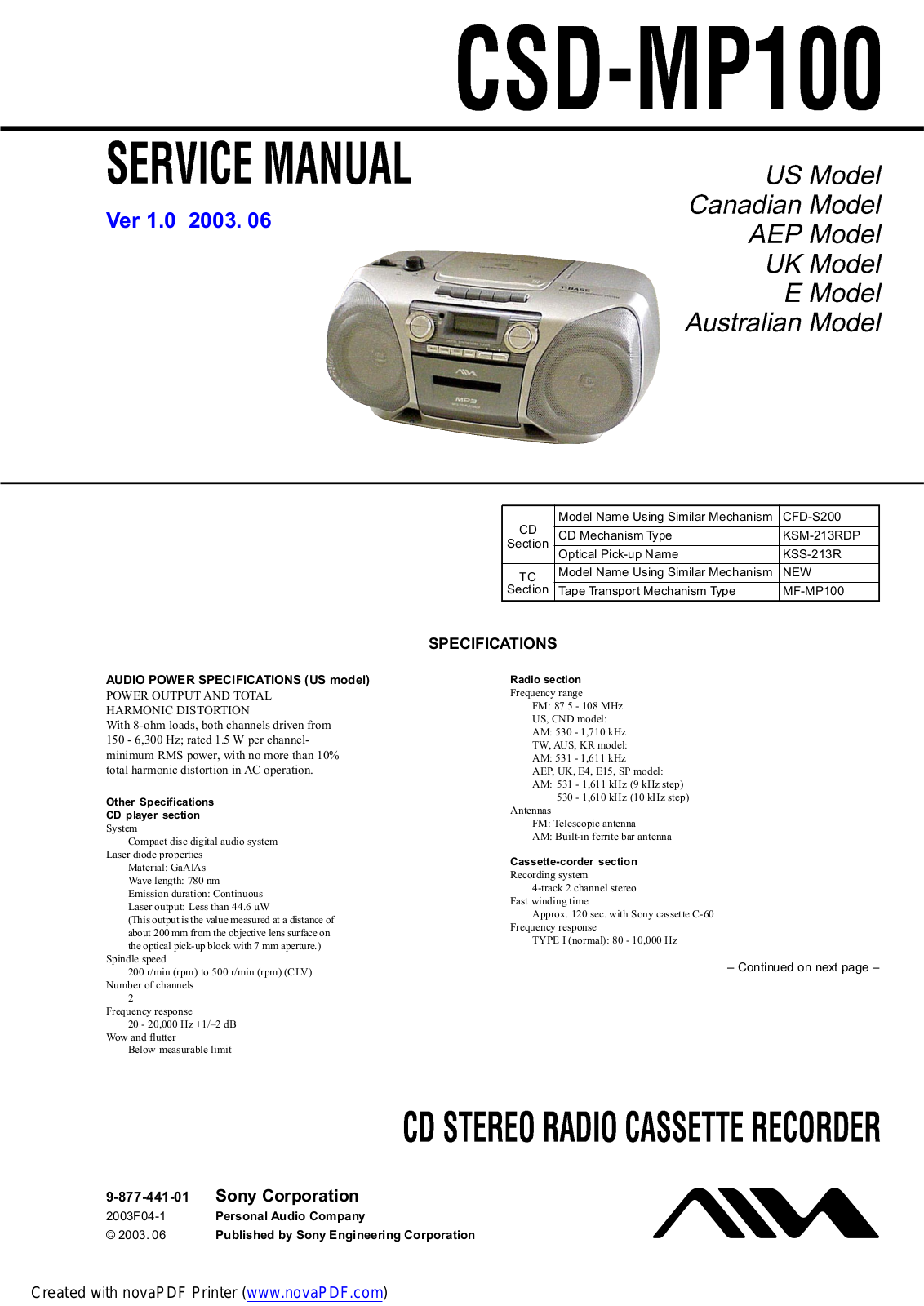 AIWA CSD-MP100 Service Manual