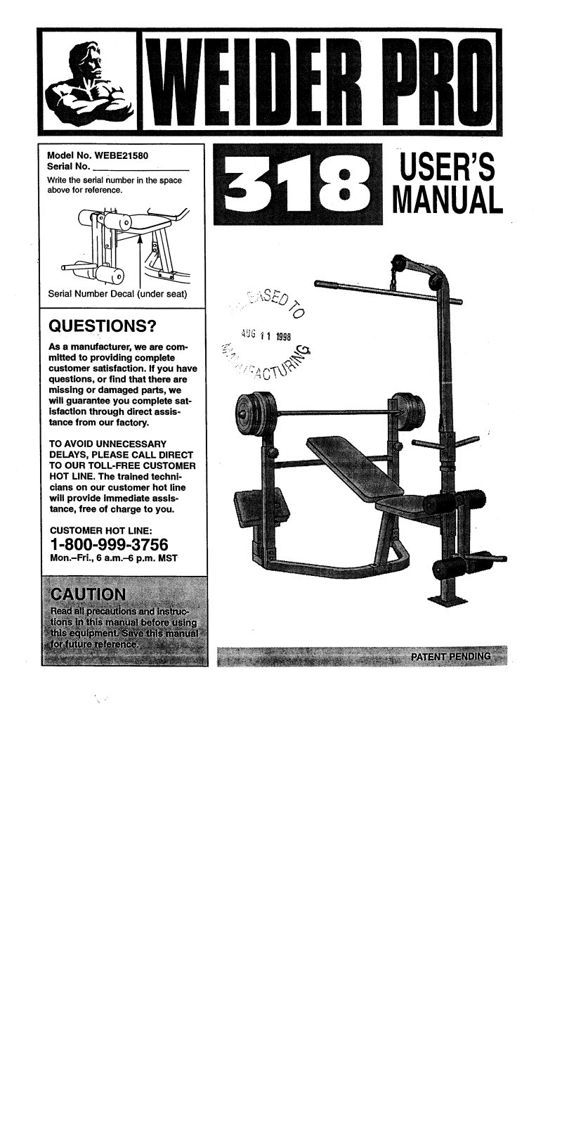 Weider PRO 318 Owner's Manual