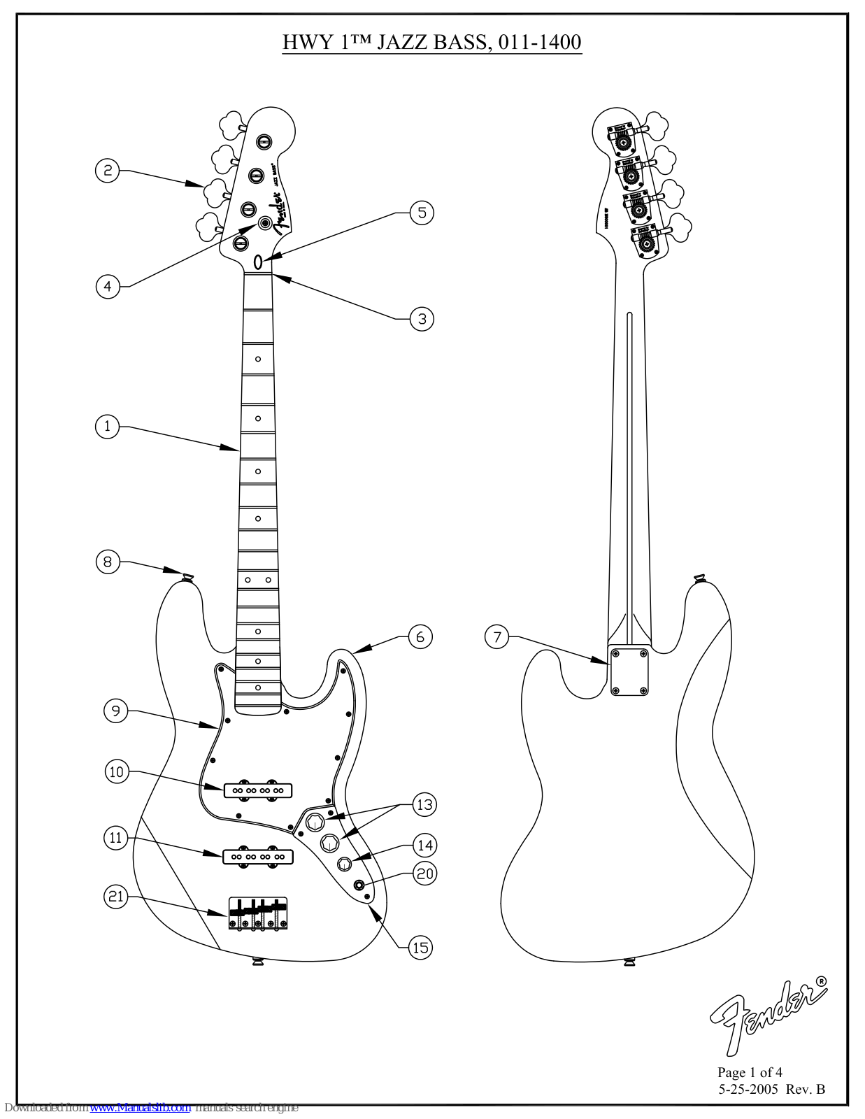 Fender Highway One Jazz Bass, 011-1400 Diagram