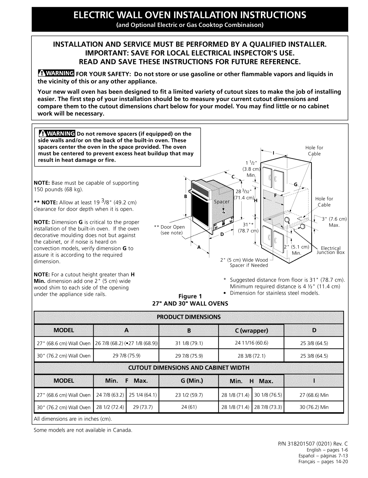 Frigidaire FEB374CHBA, FEB374CHSA, FEB374CHTA, FEB386CEBA, FEB386CEBC Installation Guide - ManualMachine.com