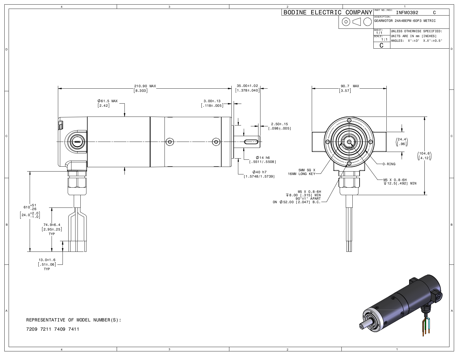 Bodine 7209, 7211, 7409, 7411 Reference Drawing