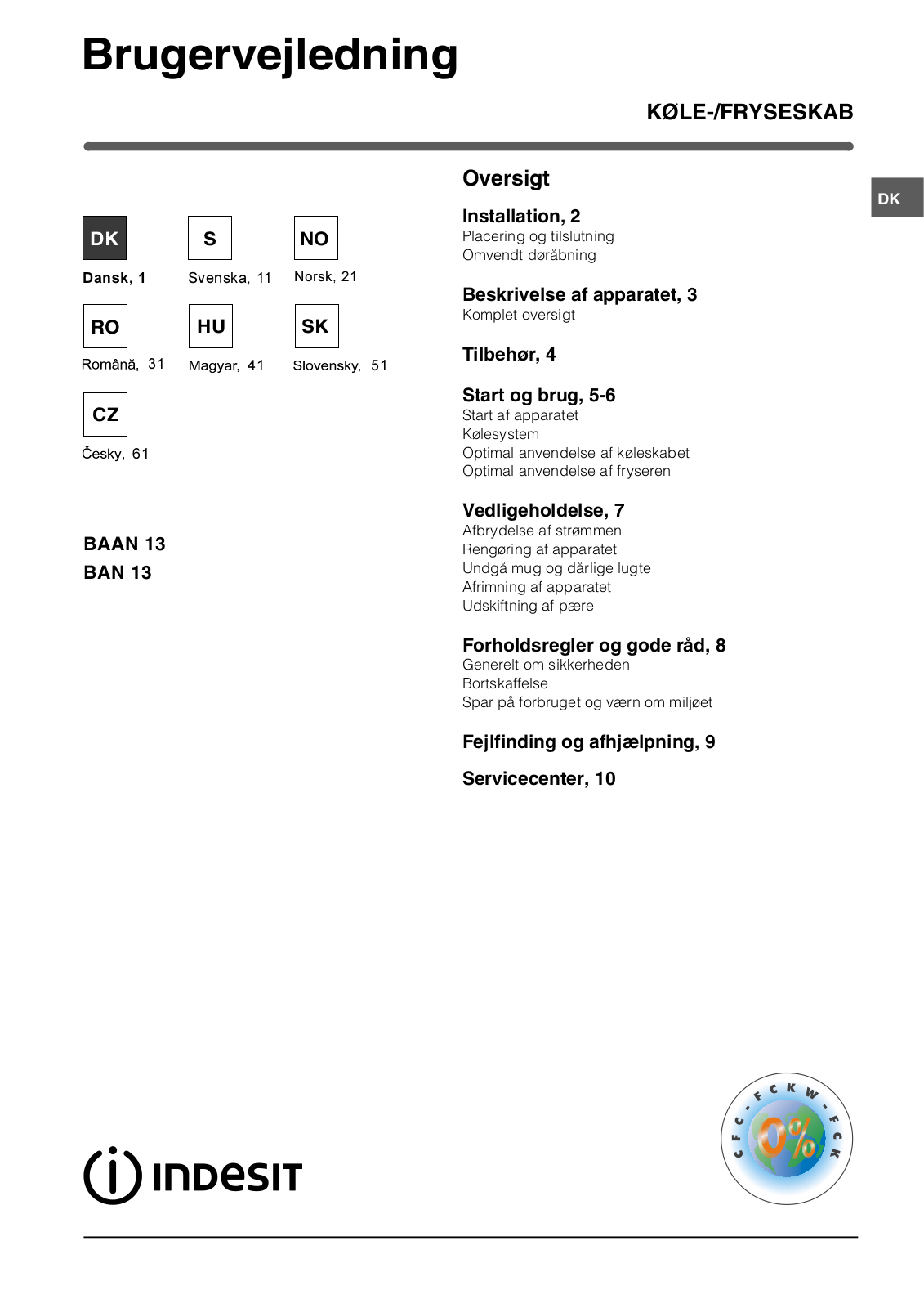 Indesit BAN 13 User Manual