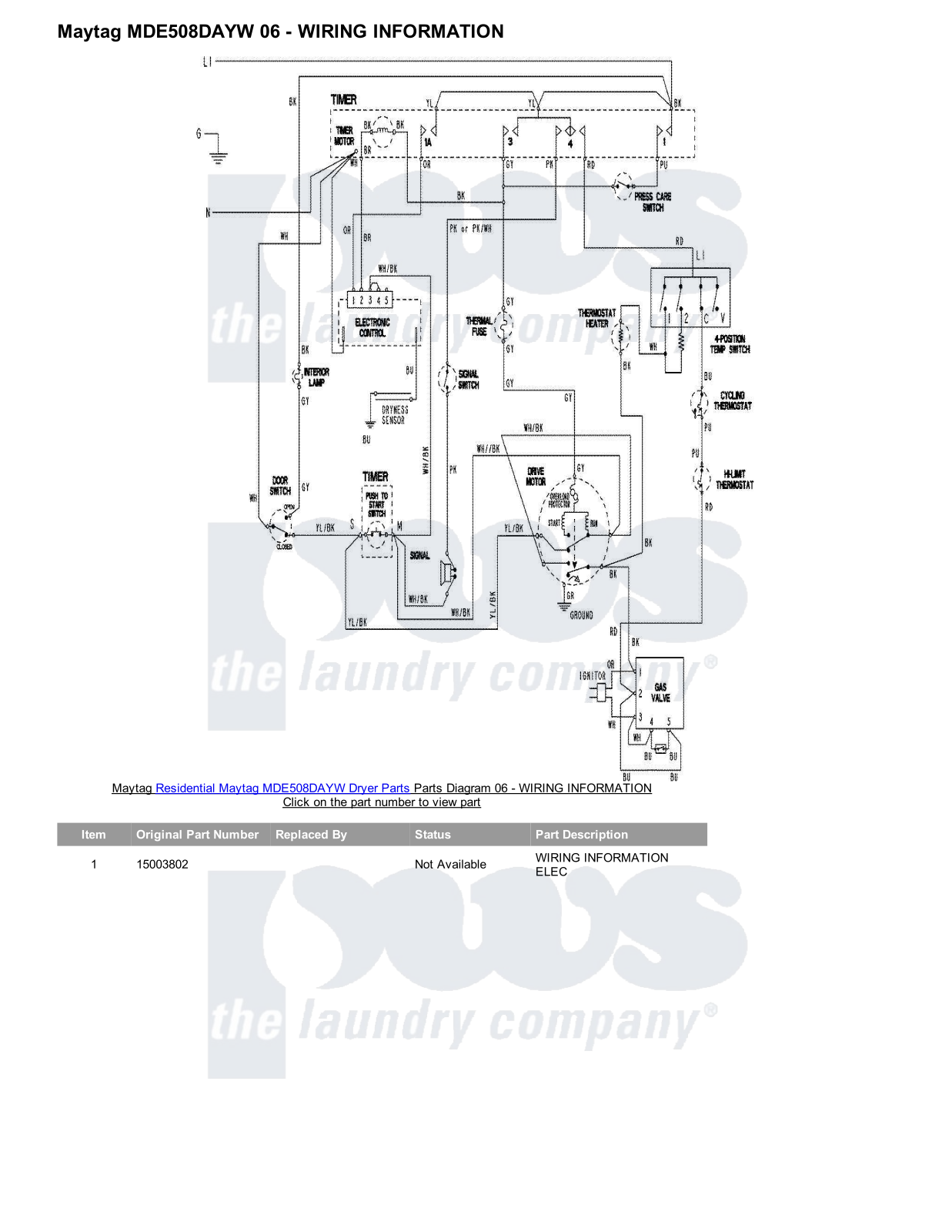 Maytag MDE508DAYW Parts Diagram