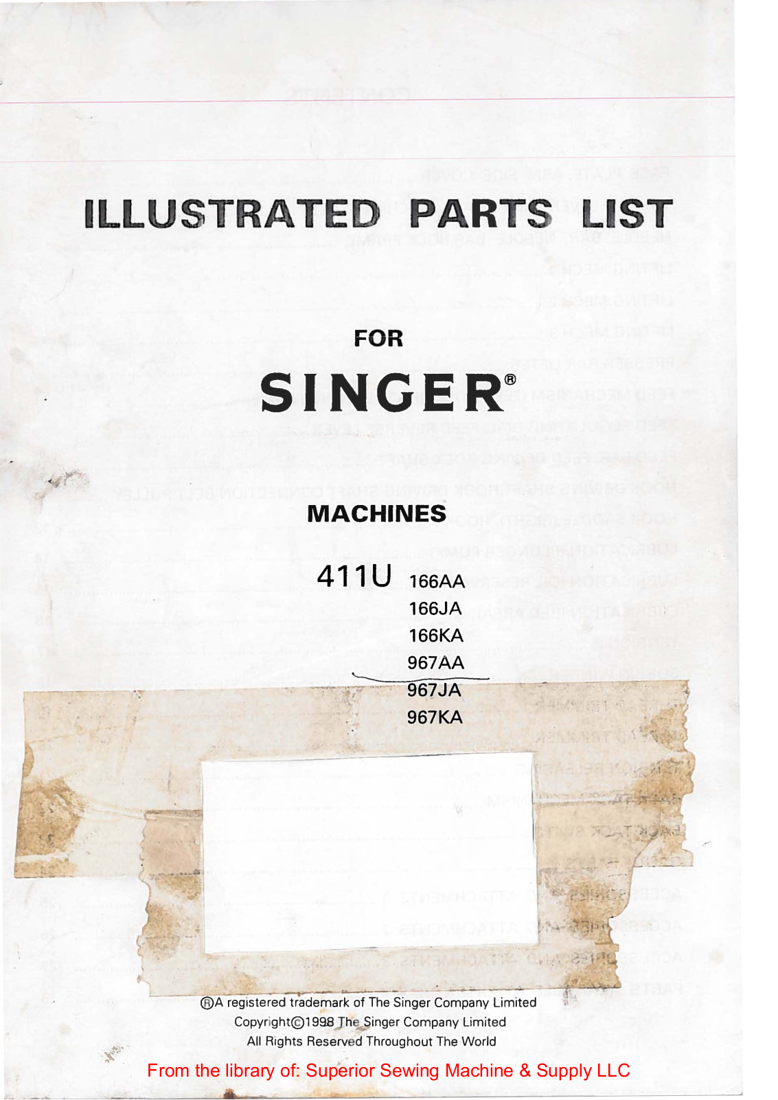 Singer 411U166AA, 411U166JA, 411U166KA, 411U967AA, 411U967JA User Manual - ManualMachine.com